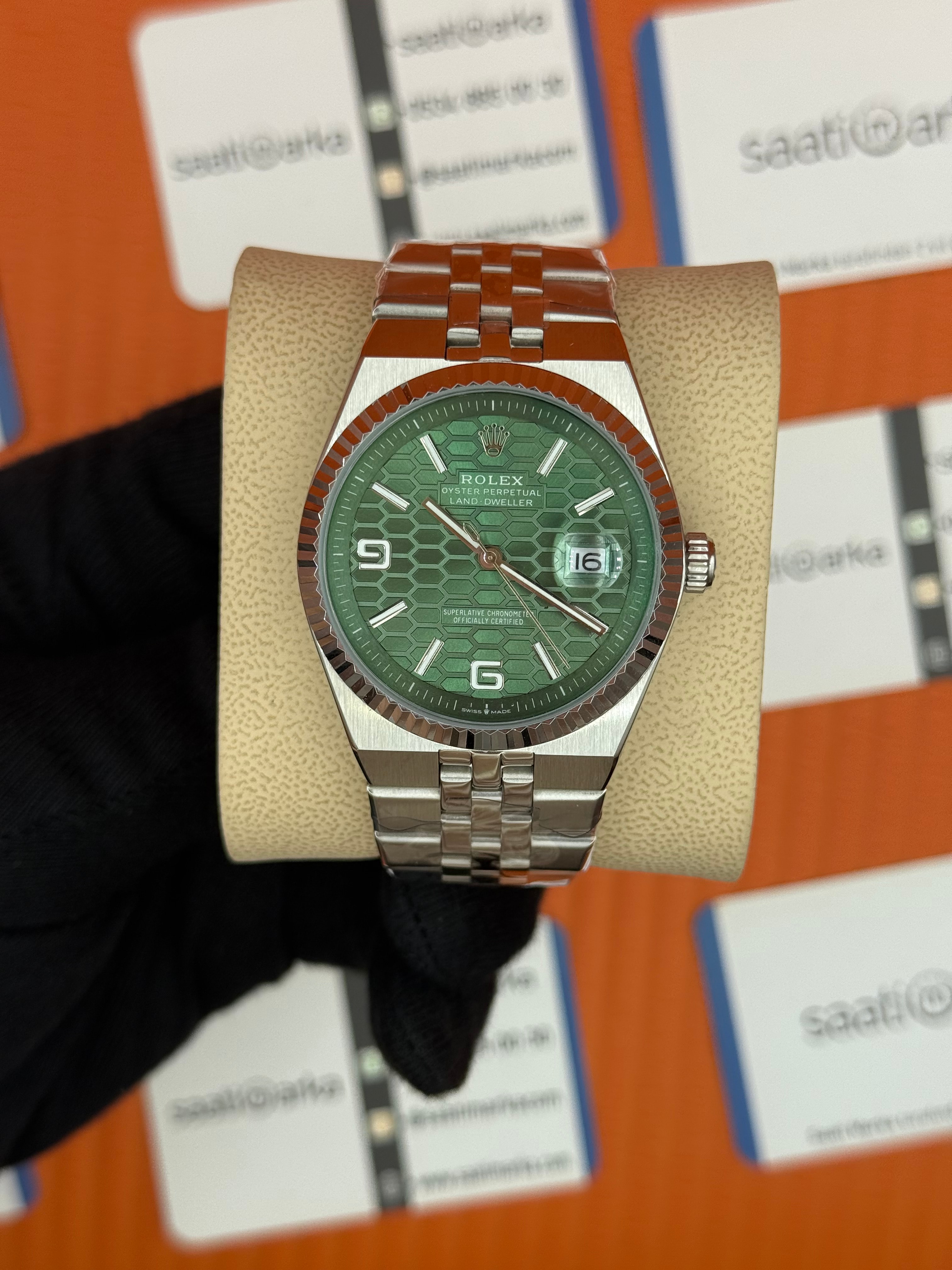 ROLEX land dweller 40mm yeşil kadran silver kasa kordon oystersteel erkek kol saati