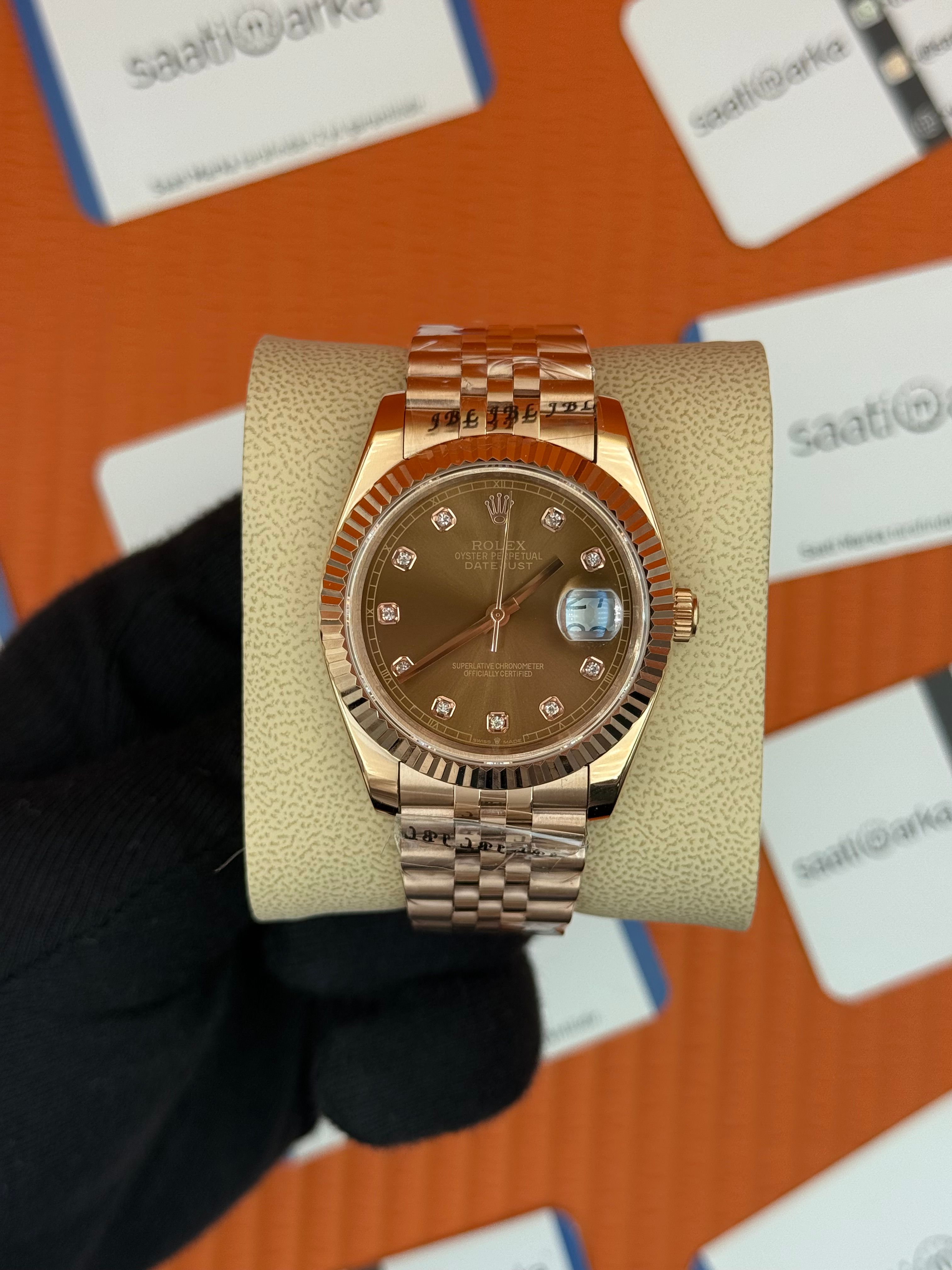 ROLEX Datejust baget taşlı chocolate dial rose jubilee kordon