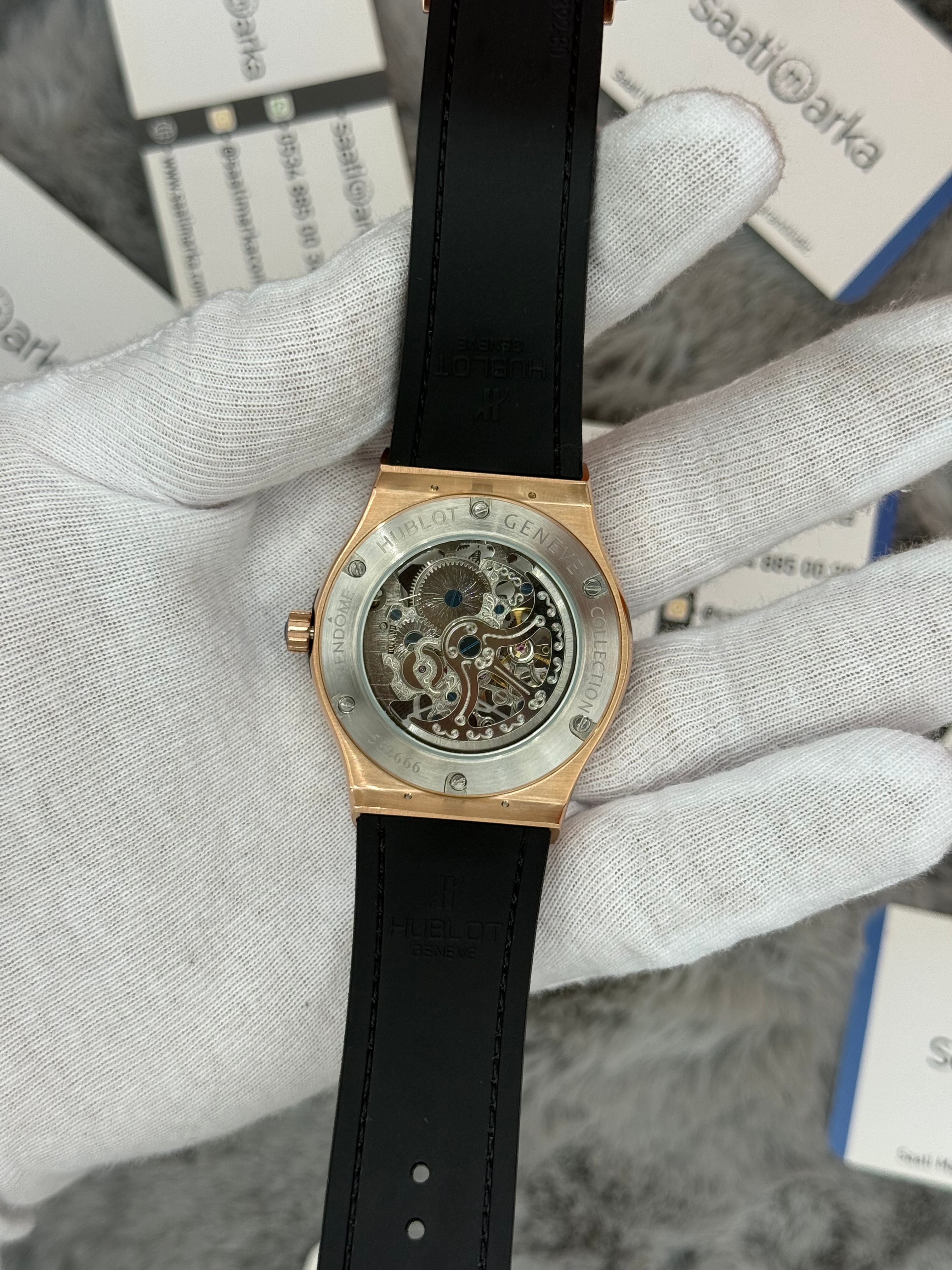 HUBLOT big bang tourbillon 41mm rose kasa kahverengi deri kordon erkek kol saati