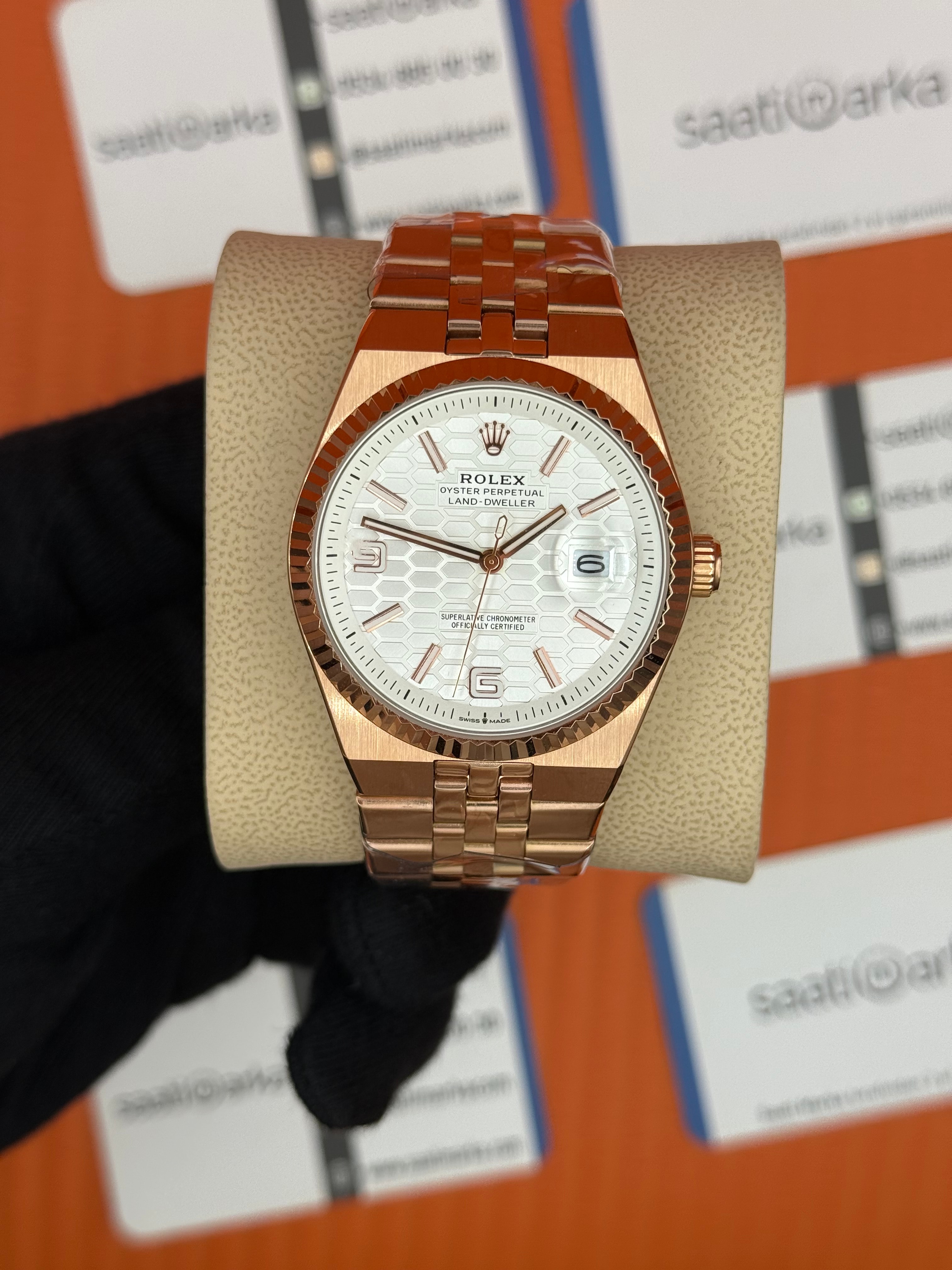 ROLEX land dweller 40mm beyaz kadran rose kasa kordon oystersteel erkek kol saati