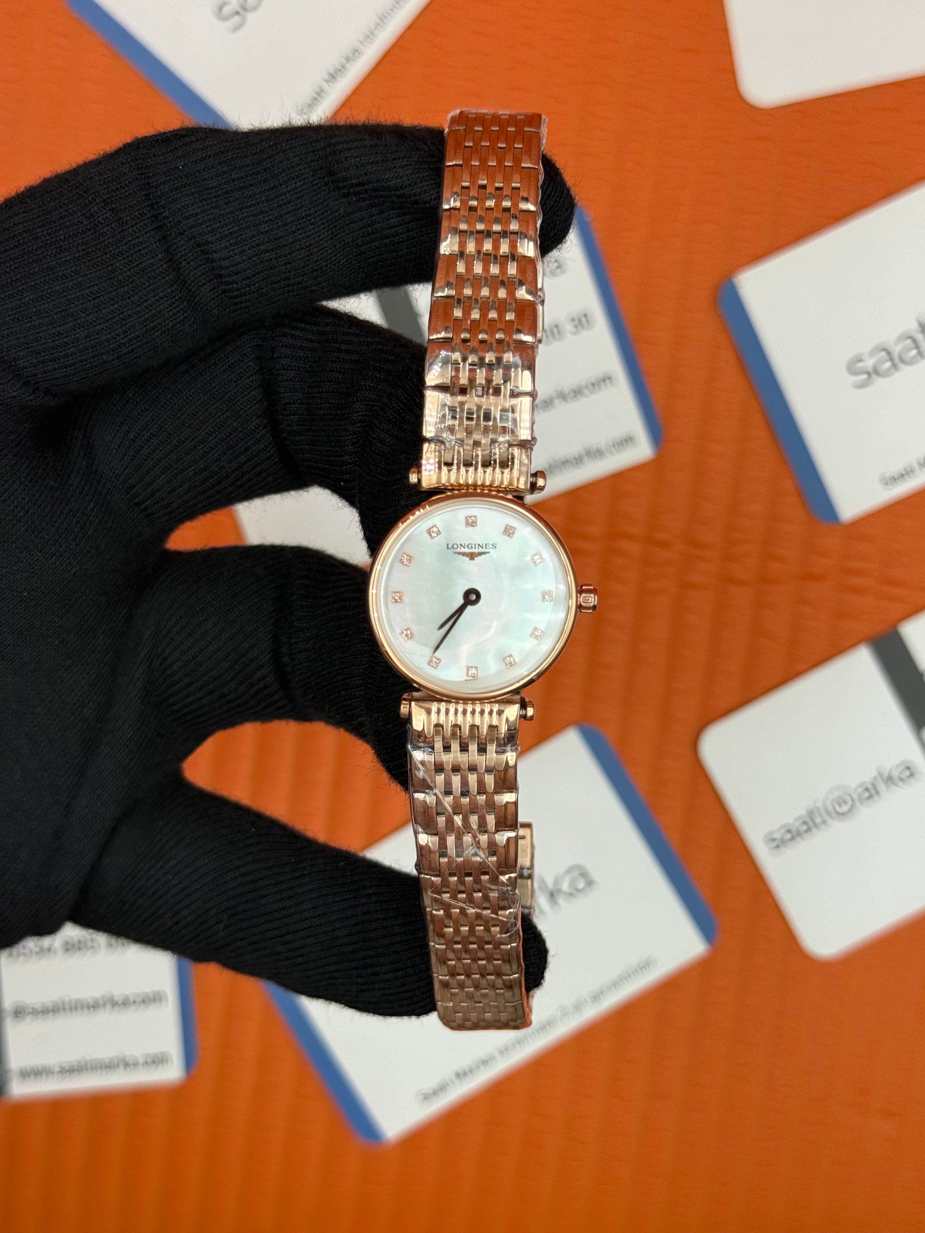 LONGINES L45121978 beyaz baget taşlı kadran  rose kasa kordon