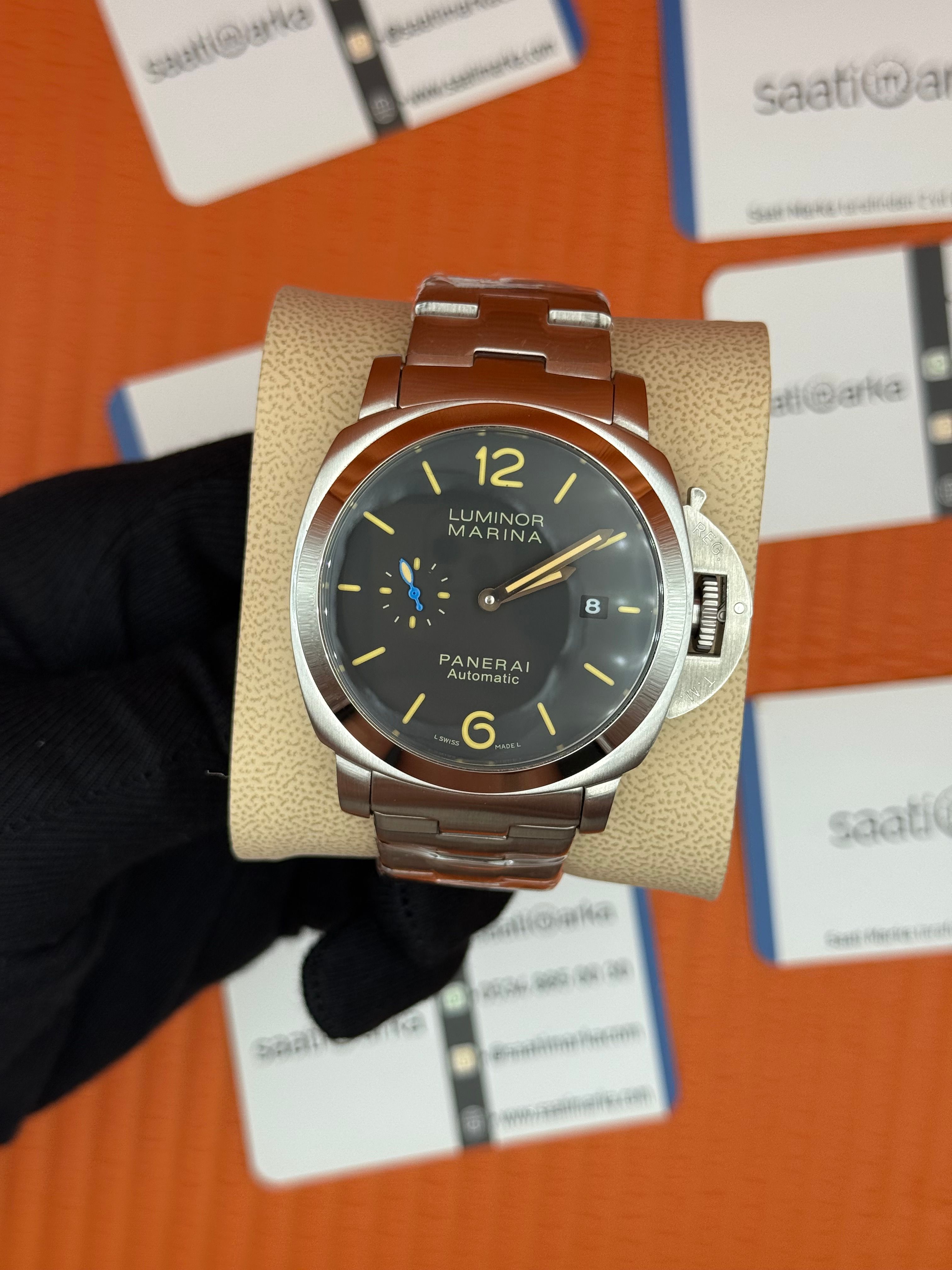 PANERAI luminor silver kasa kordo  siyah kadran sarı index 