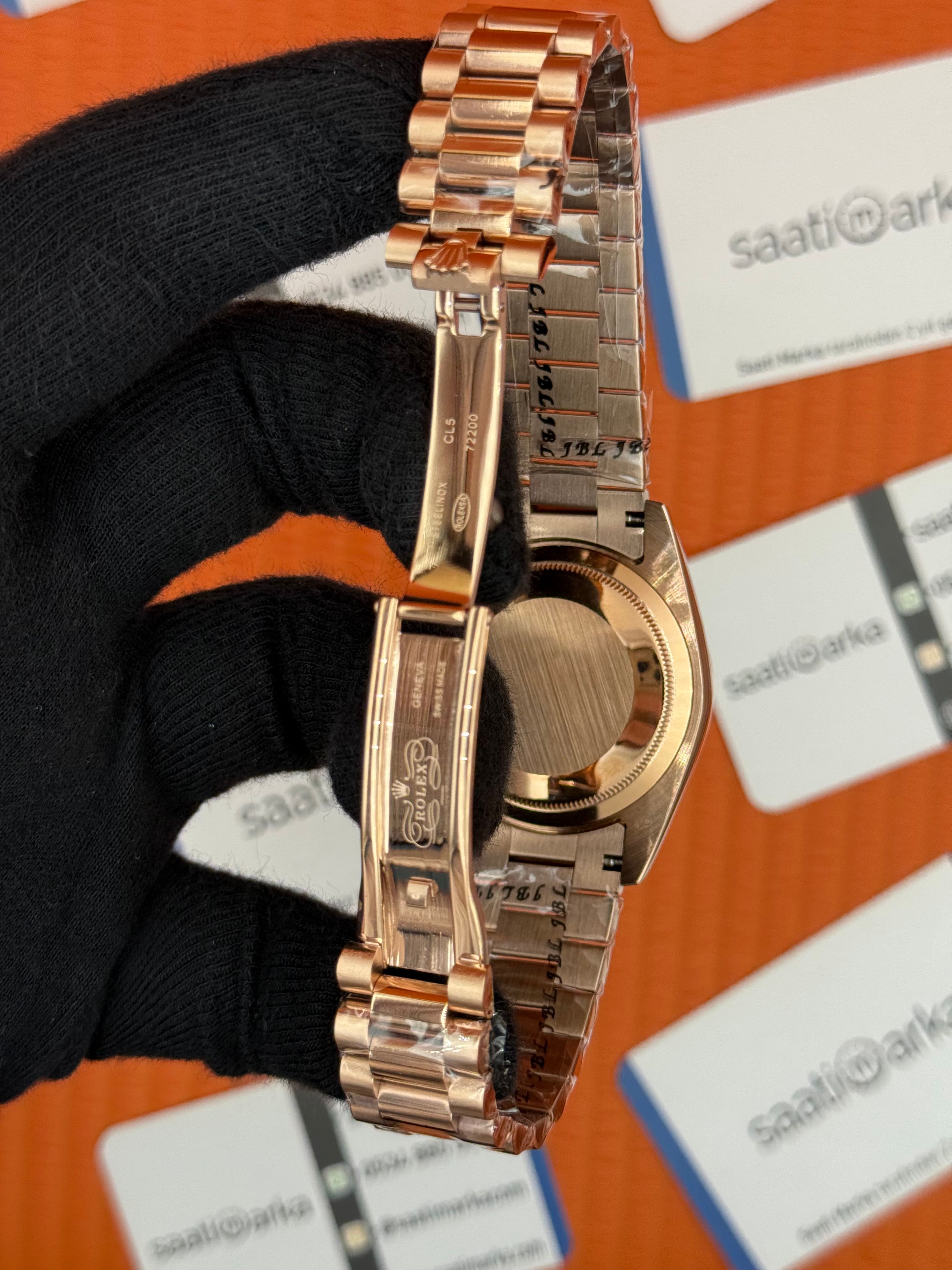 ROLEX Day Date roma rakamlı deep grey dial rose kasa-kordon oyster