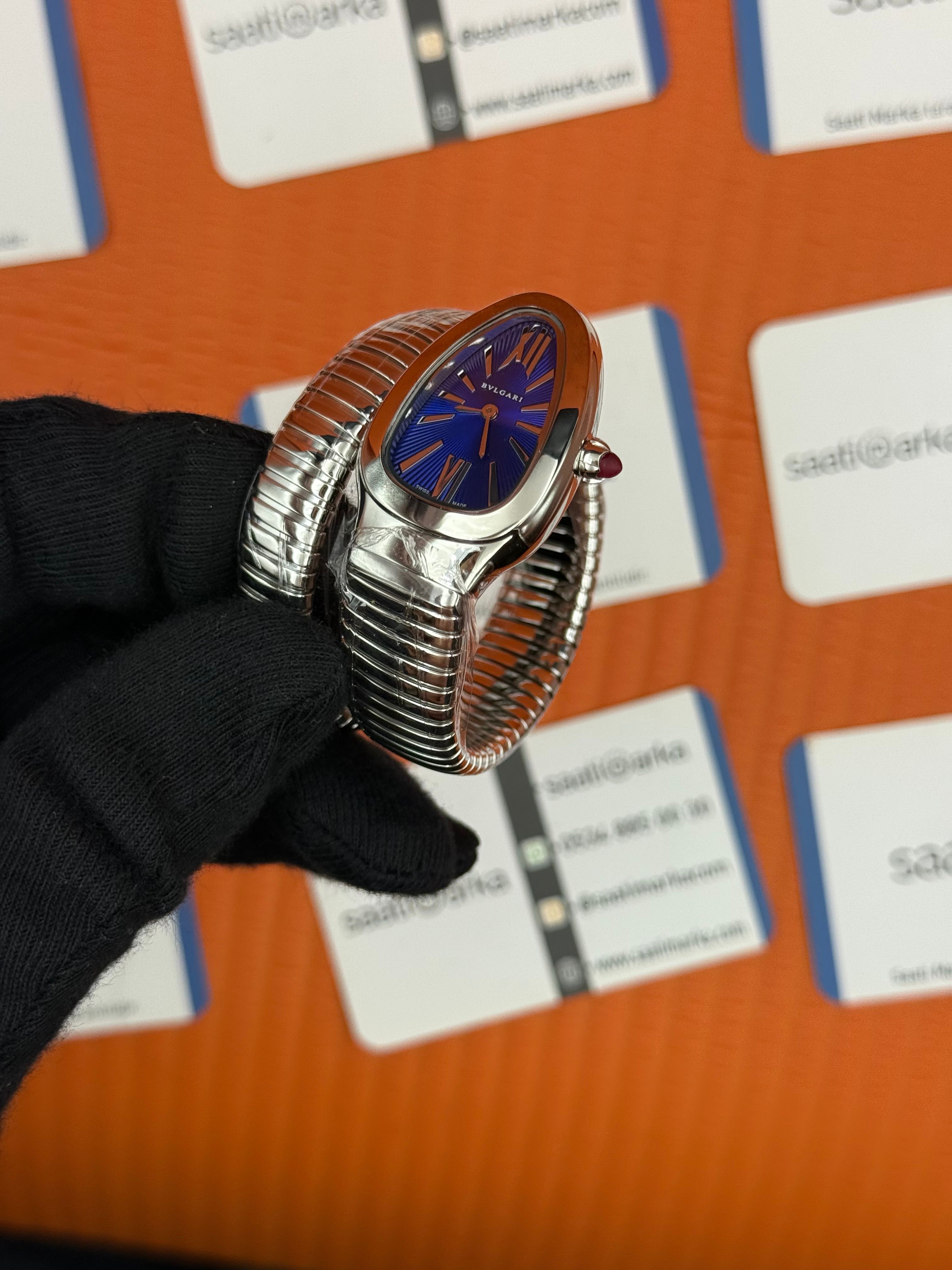 BVLGARİ serpenti tek sarma silver kordon mavi kadran kadın kol saati