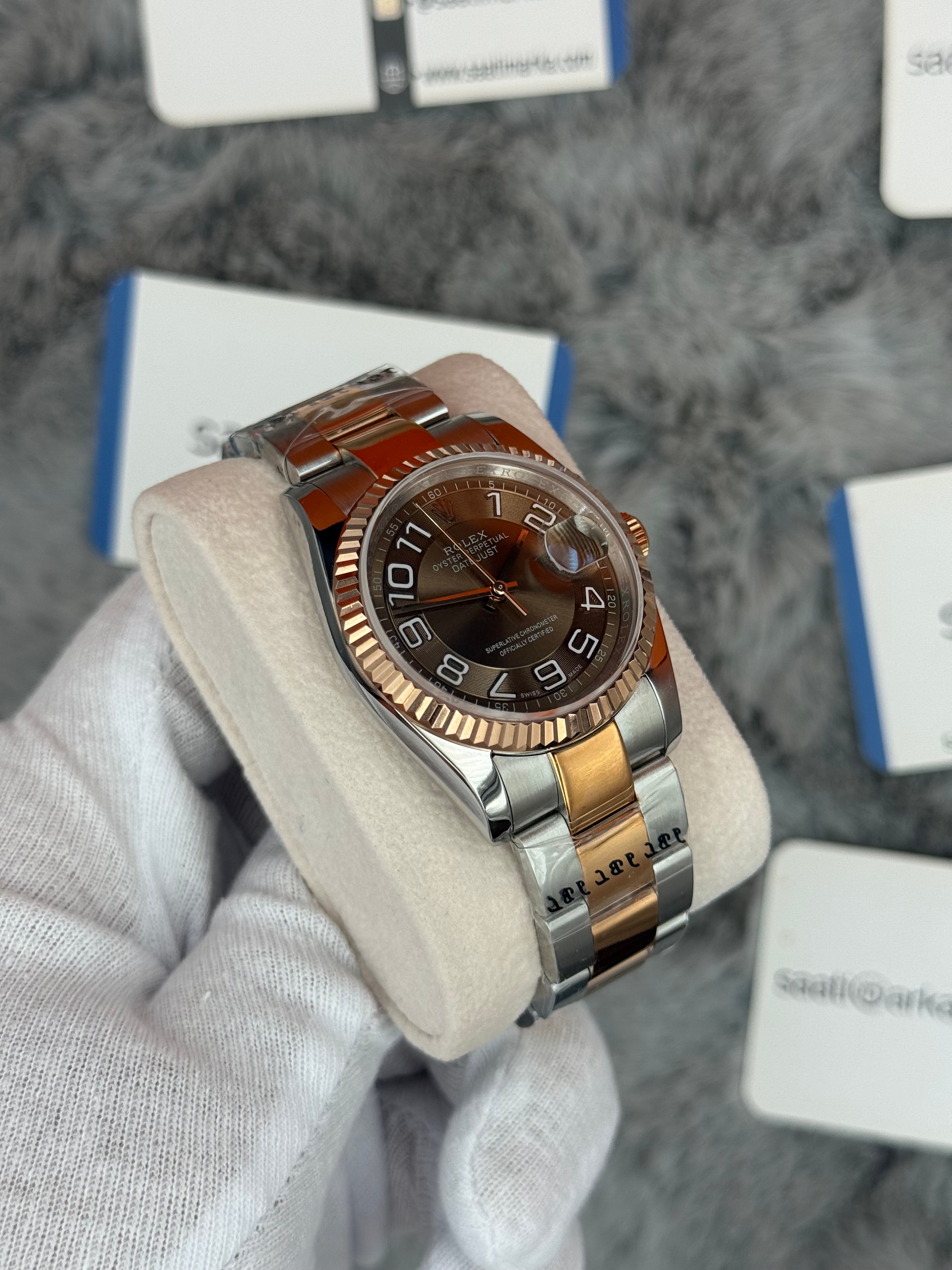 ROLEX Datejust 36mm kahverengi kadran silver kasa rose silver oyster kordon 