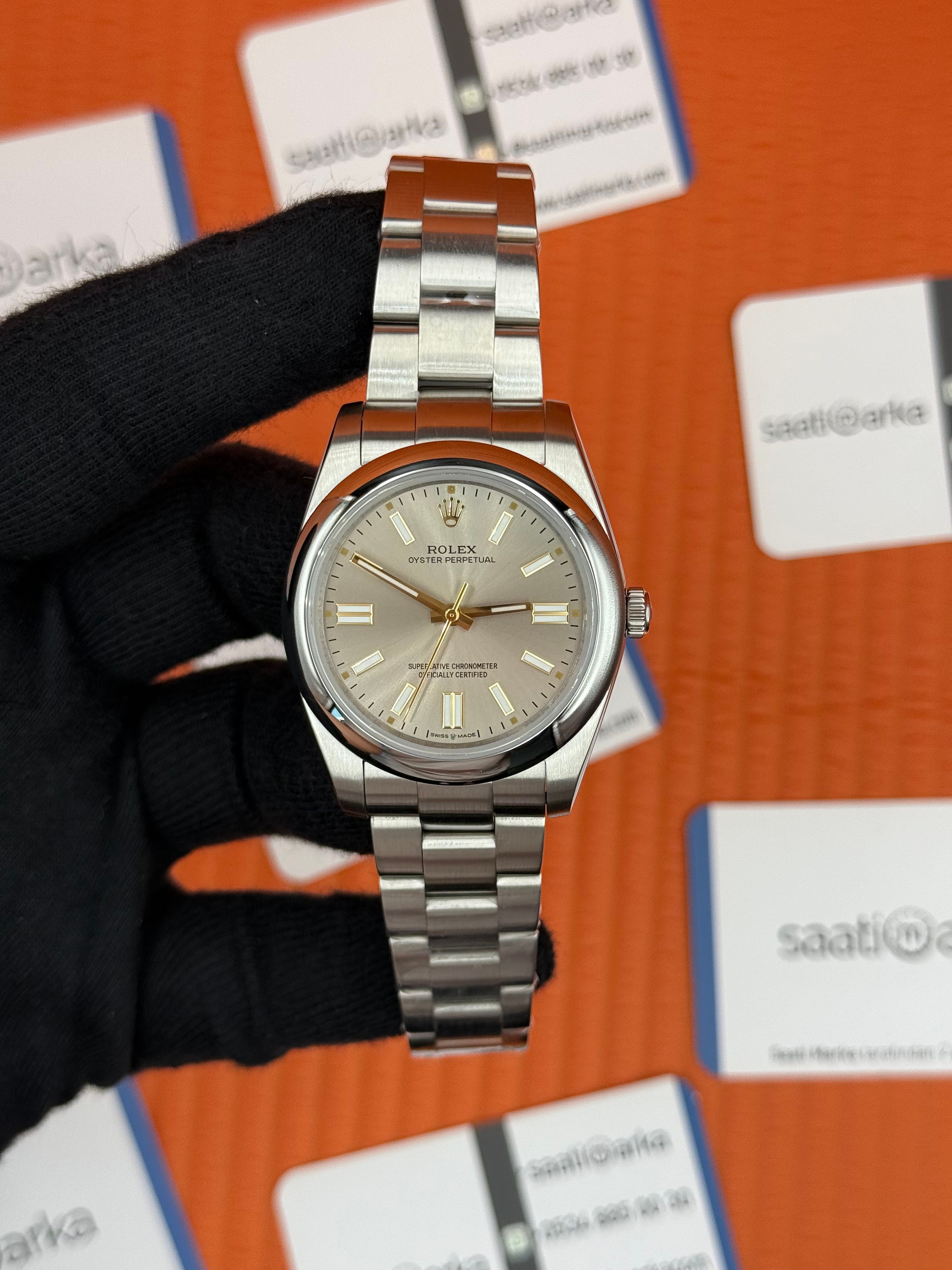 ROLEX OYSTER Perpetual gray dial silver kasa-kordon