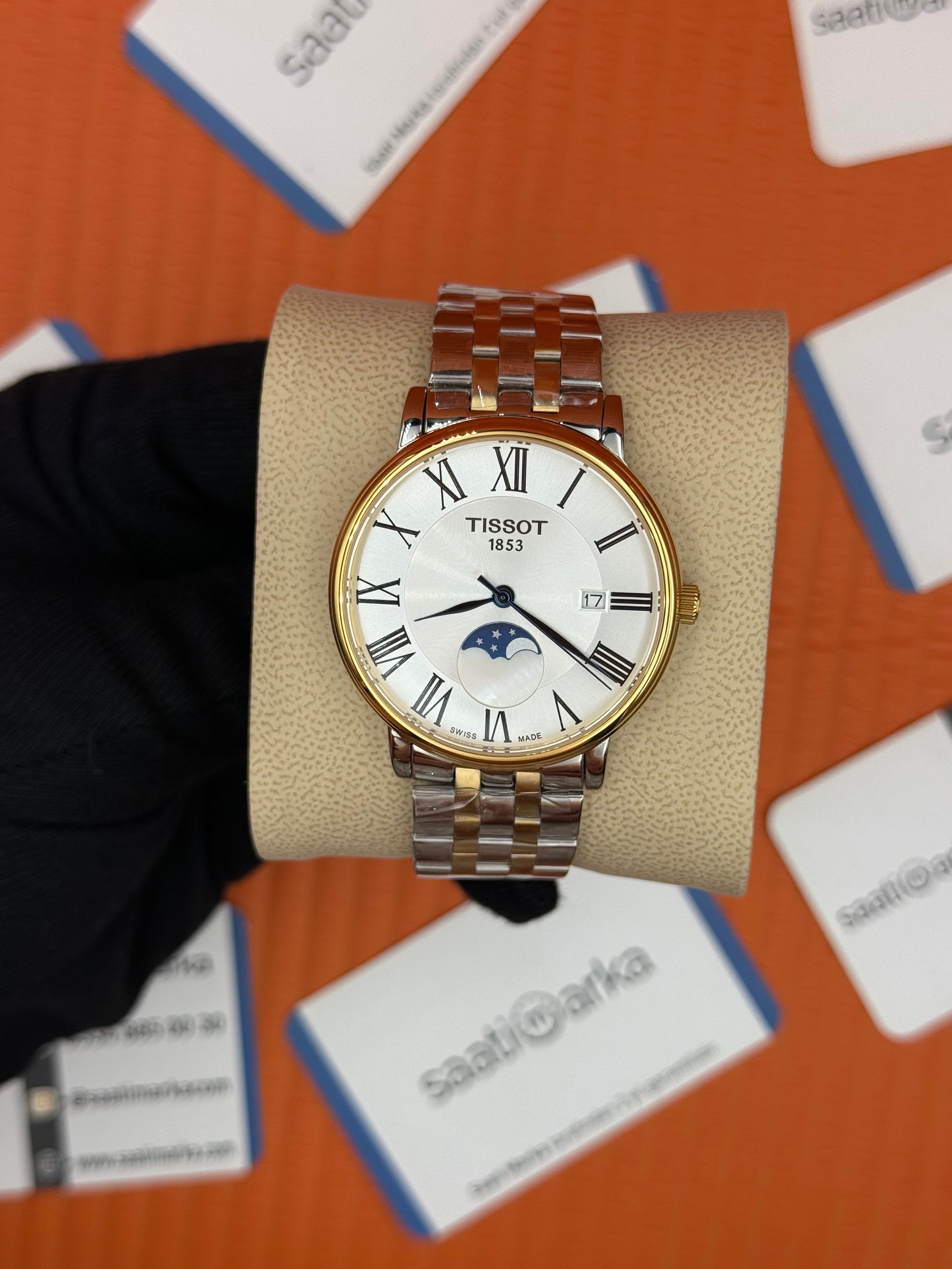 TISSOT carson premium gent moonphase beyaz kadran gold silver jubilee kordon erkek kol saati 