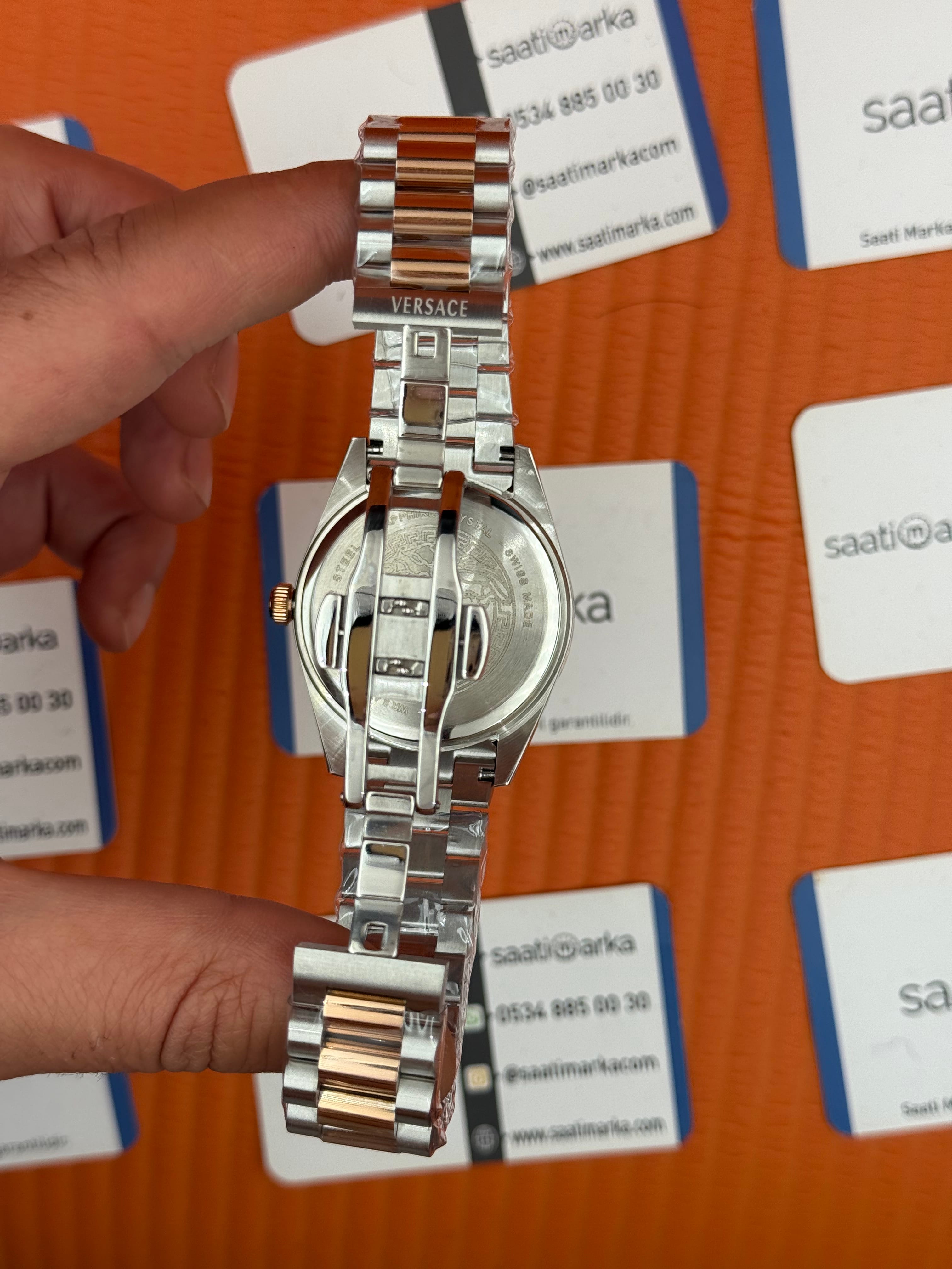 VERSACE 40mm siyah kadran rose silver kasa kordon erkek kol saati