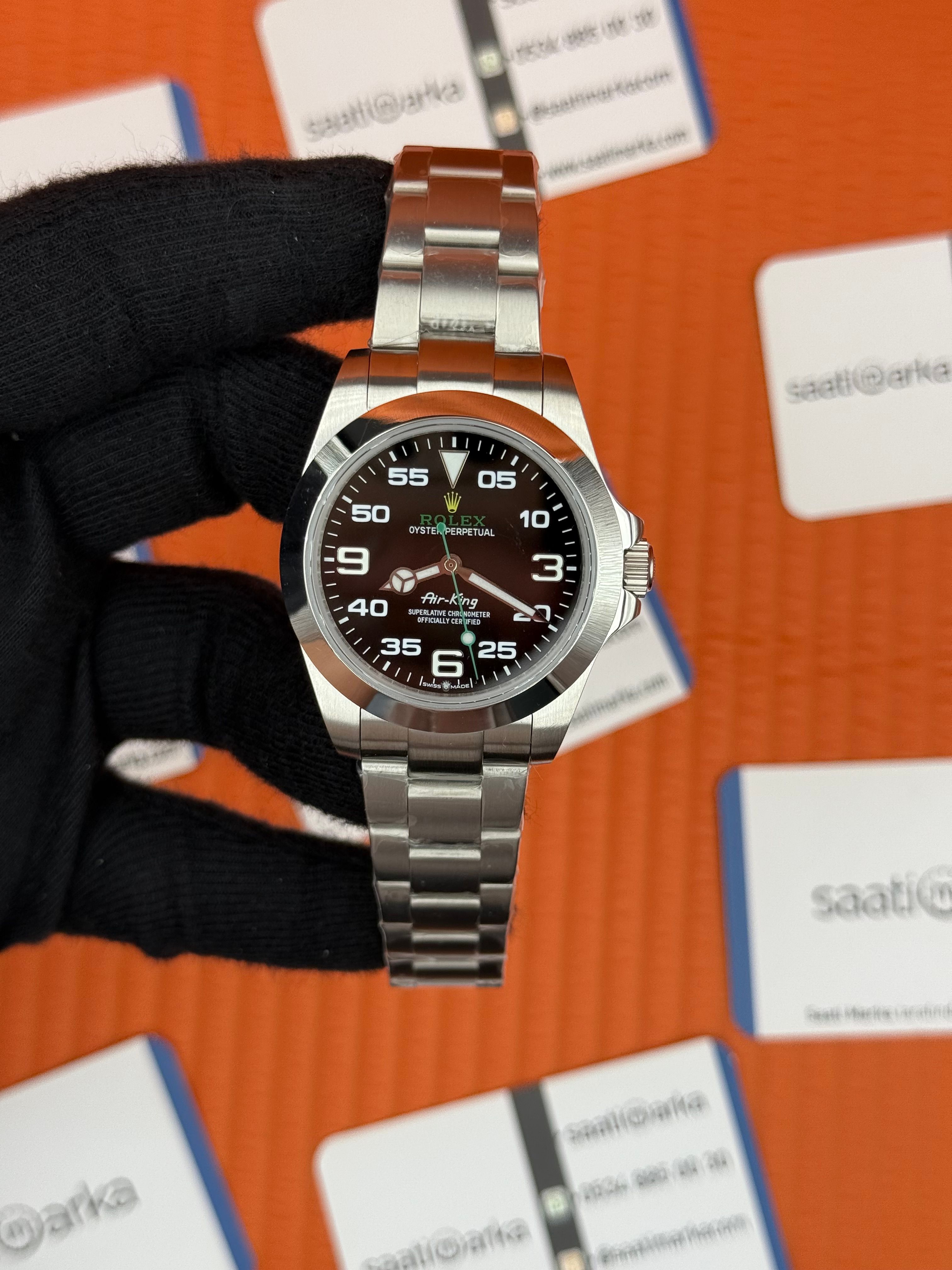 ROLEX Air King oyster  black dial silver kasa-kordon