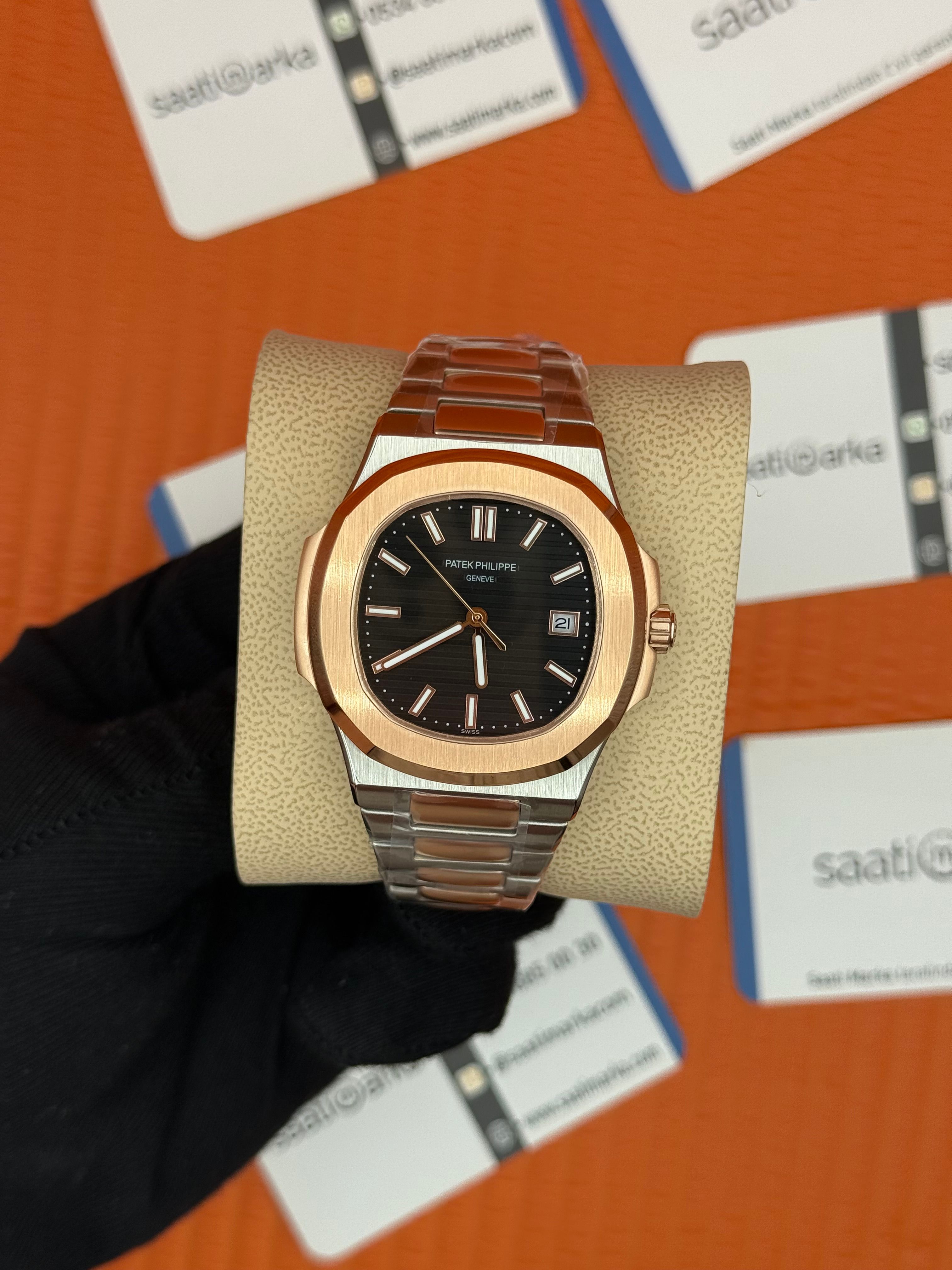 PATEK PHILIPPE nautilus siyah kadran rose silver kasa kordon