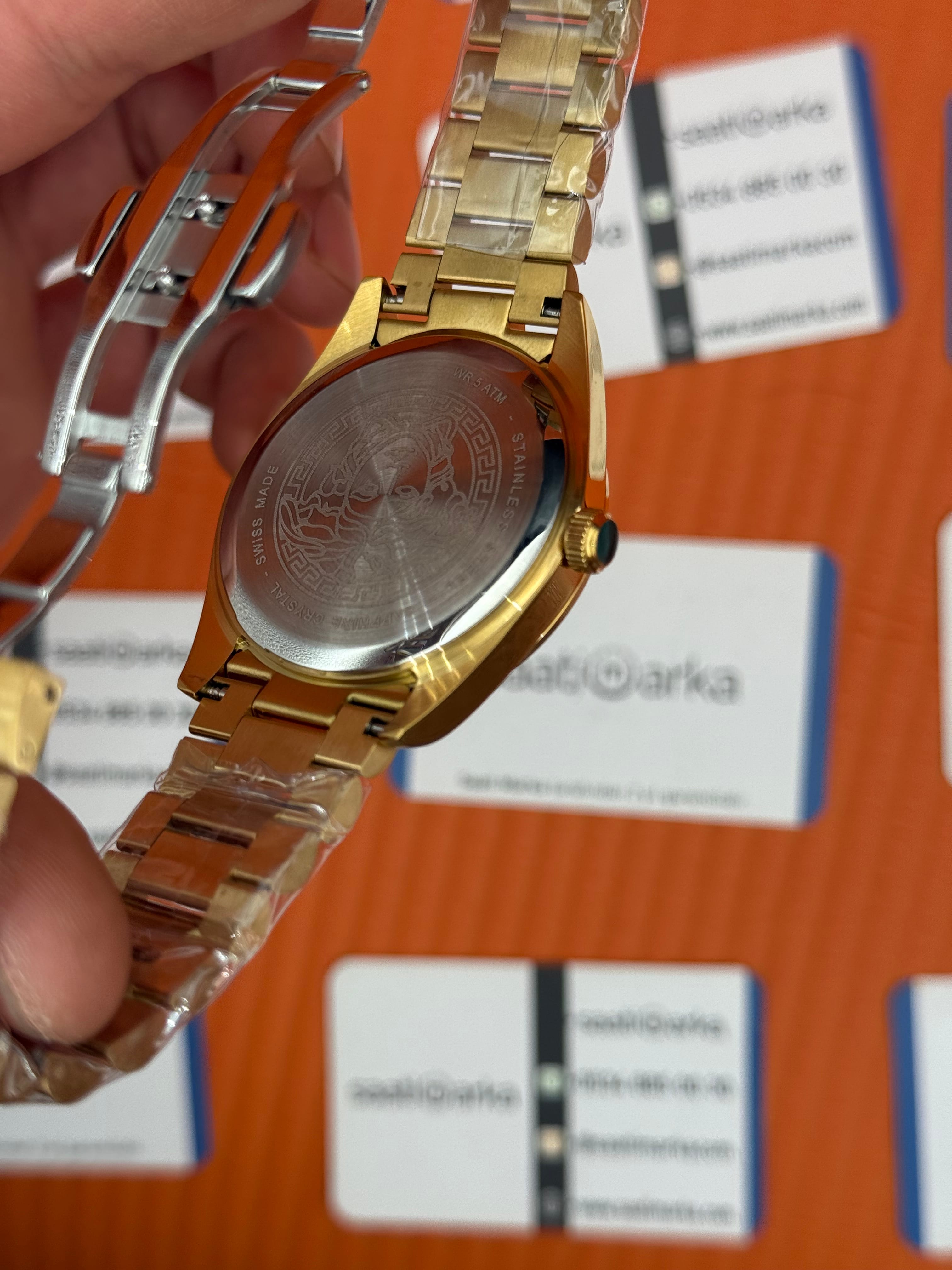 VERSACE 40mm turkuaz kadran gold kasa kordon erkek kol saati
