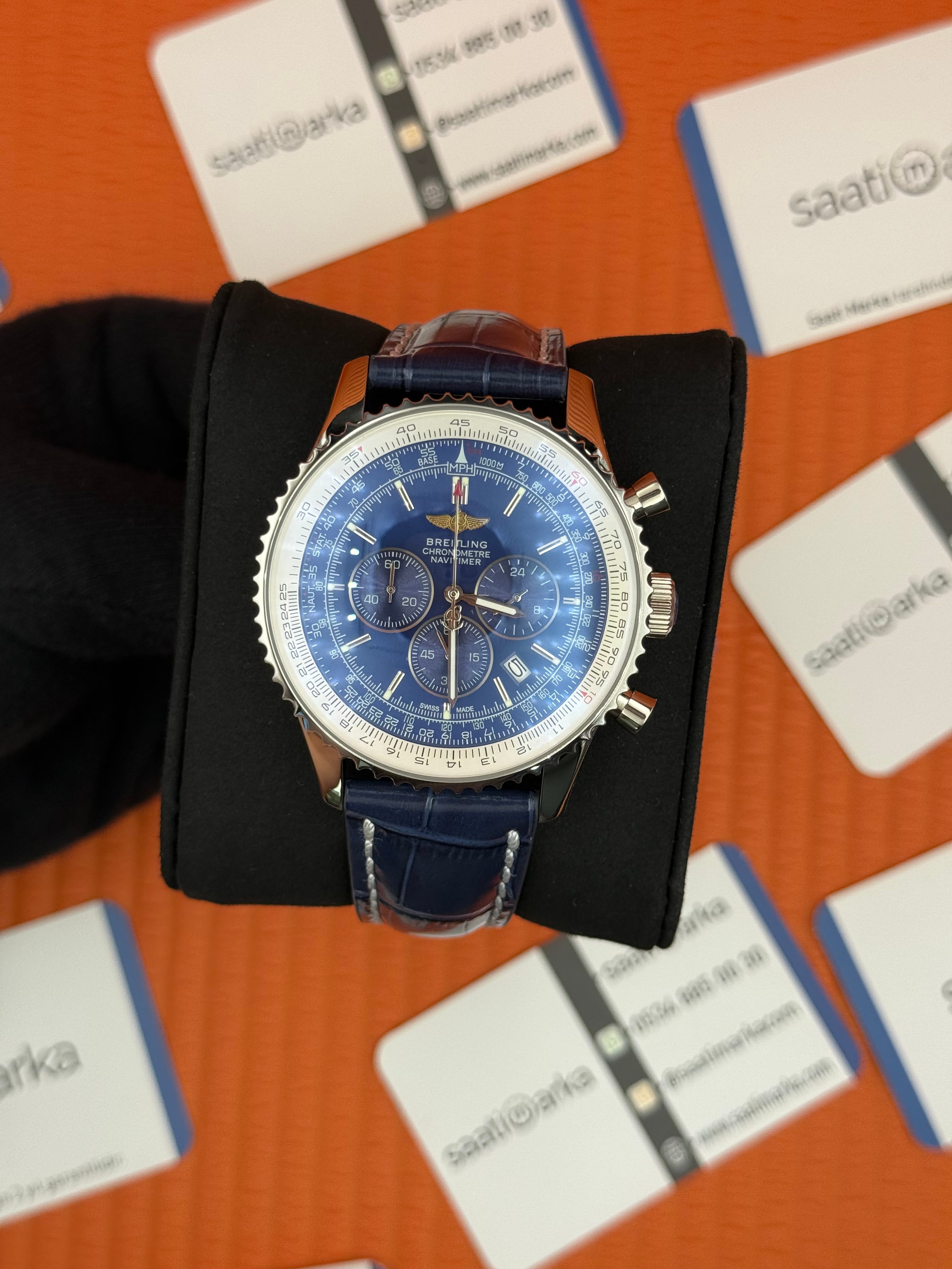 BREITLING Navitimer lacivert deri kordon lacivert kadran çelik kasa