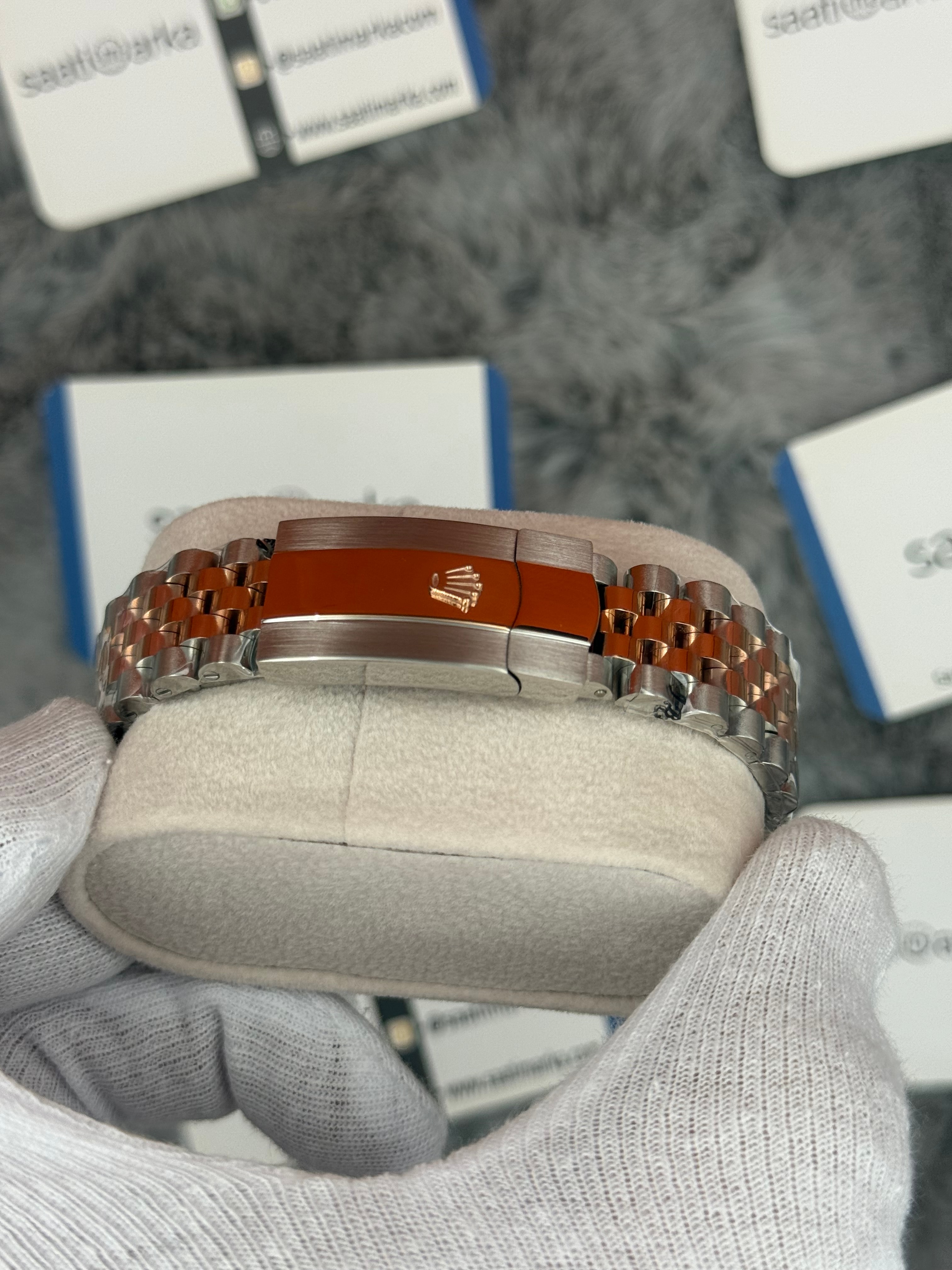 ROLEX Datejust 36mm beyaz kadran taşlı bezel silver kasa rose silver jubilee kordon