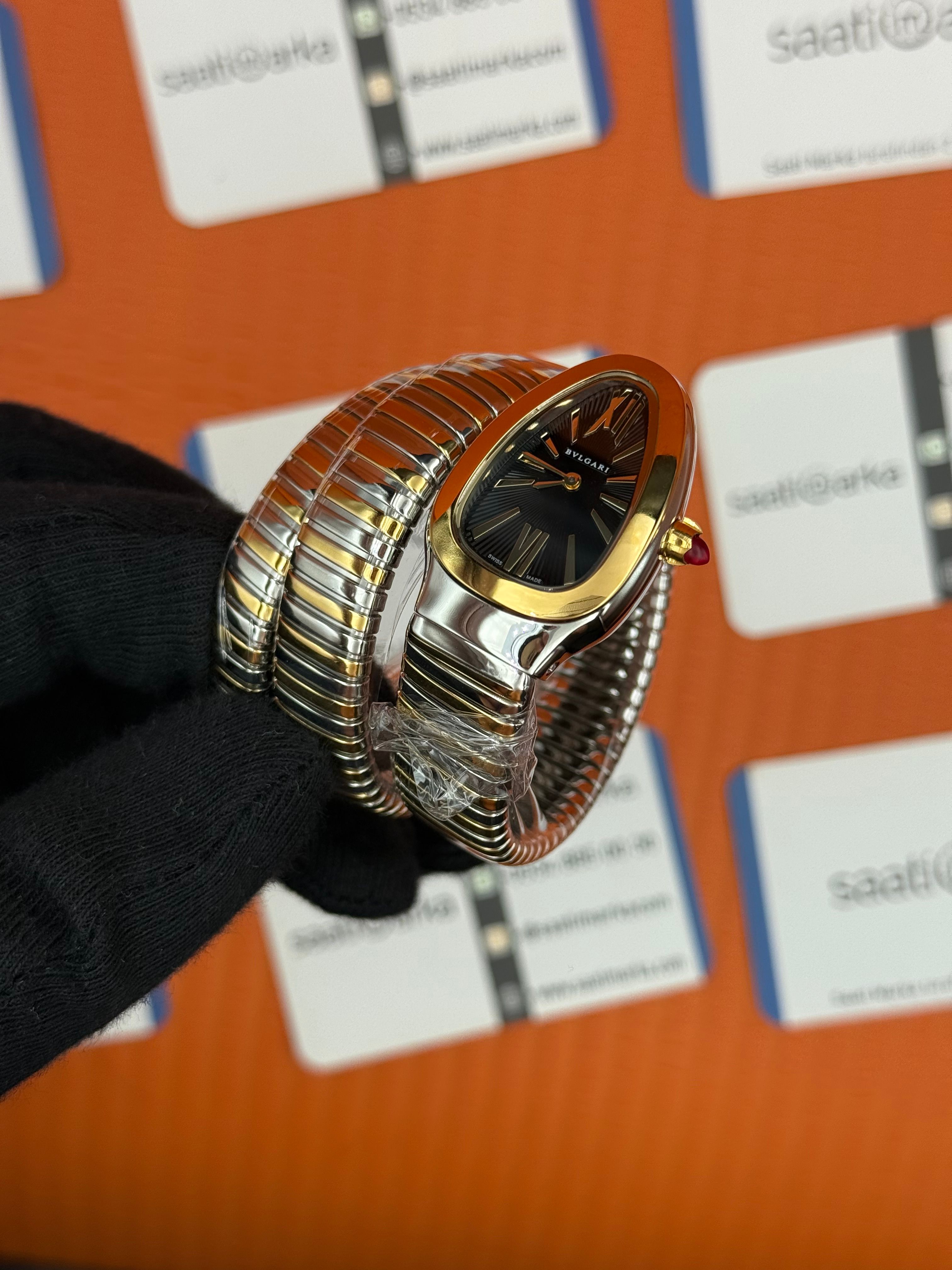 BVLGARİ serpenti çift sarma gold silver kordon siyah kadran kadın kol saati