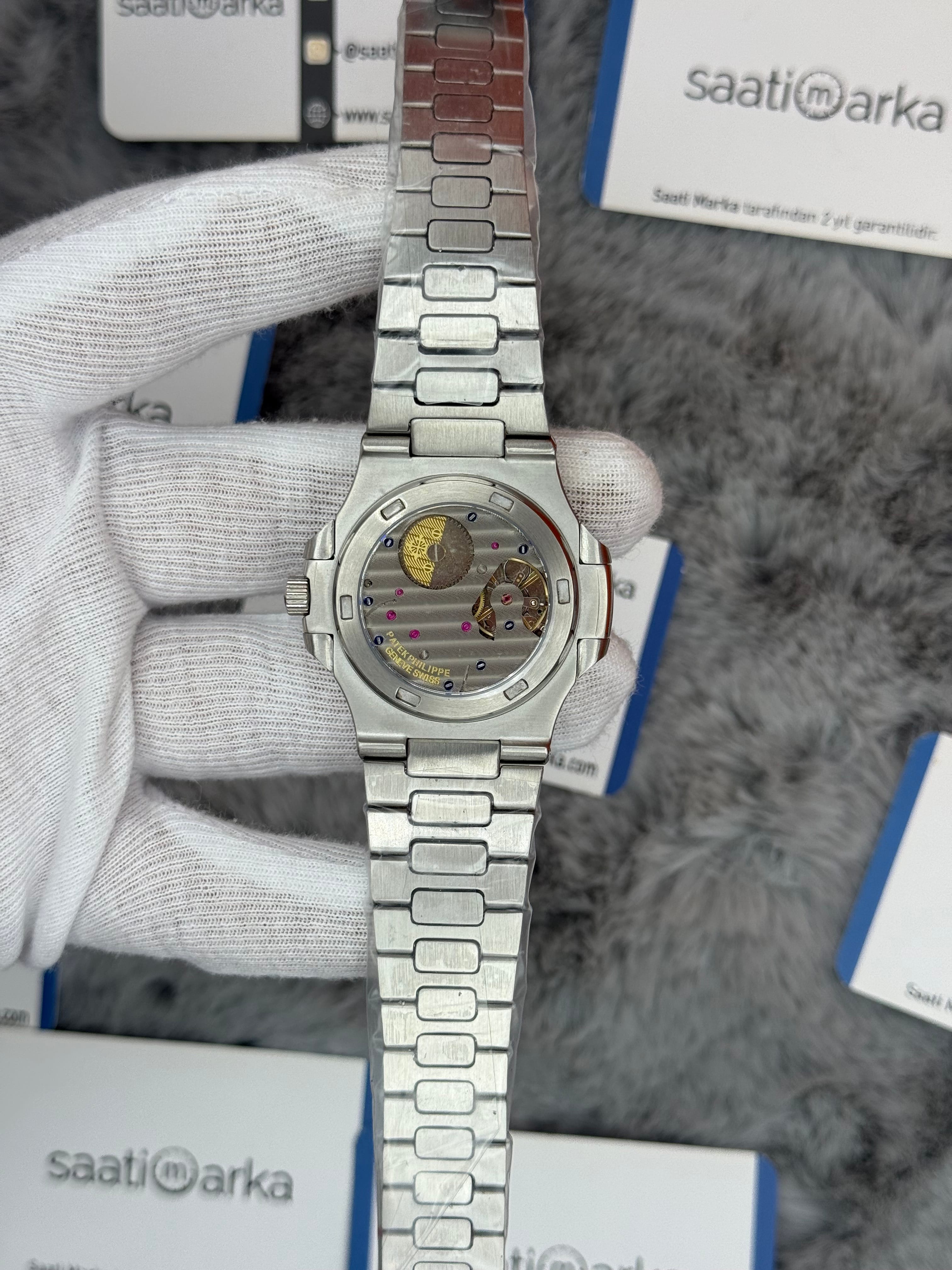 PATEK PHİLİPPE nautilus moontphase 5712 mavi kadran silver kasa kordon 40mm erkek kol saati