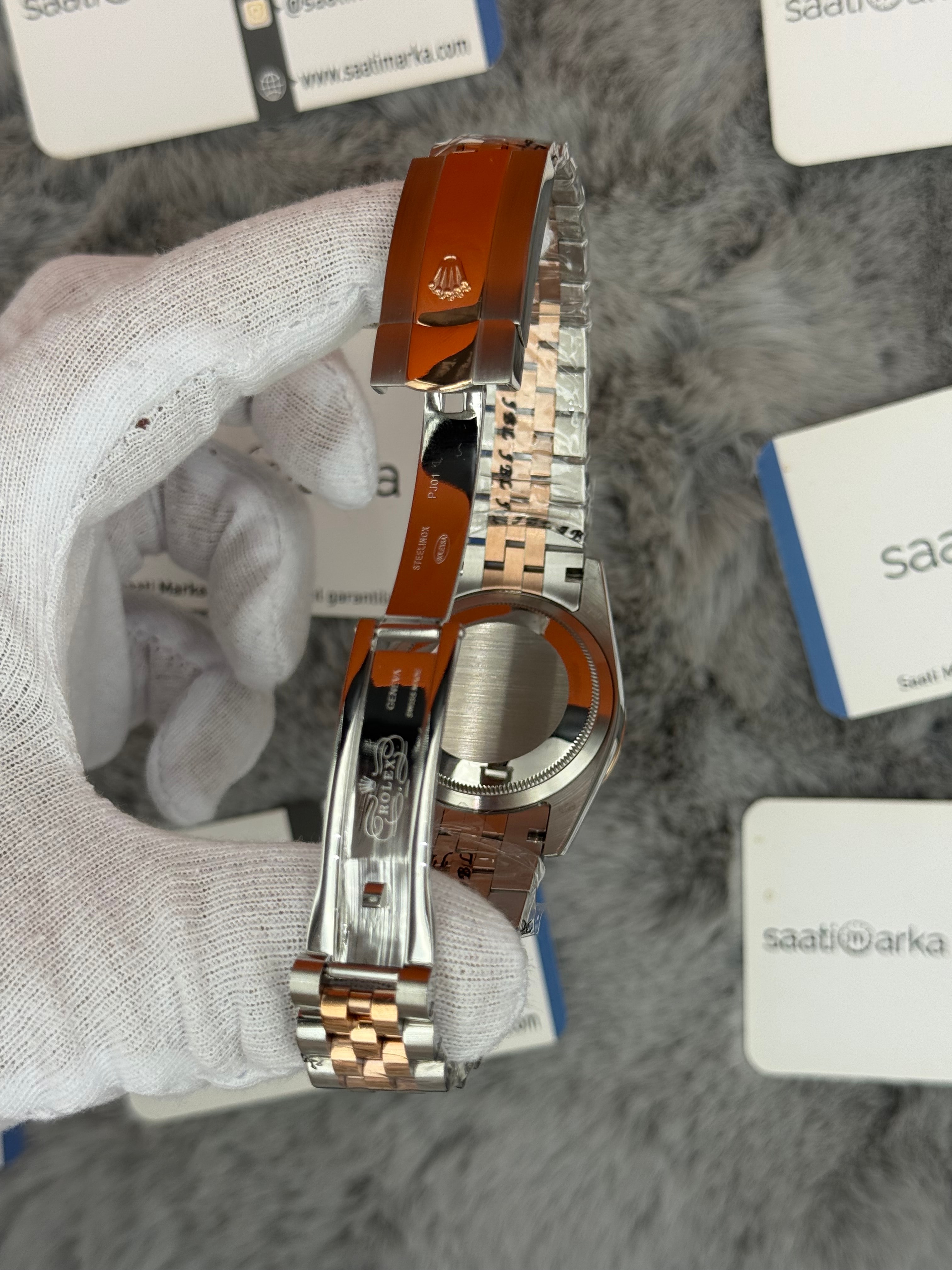 ROLEX Datejust 36mm toz pembe kadran taşlı bezel silver kasa rose silver jubilee kordon