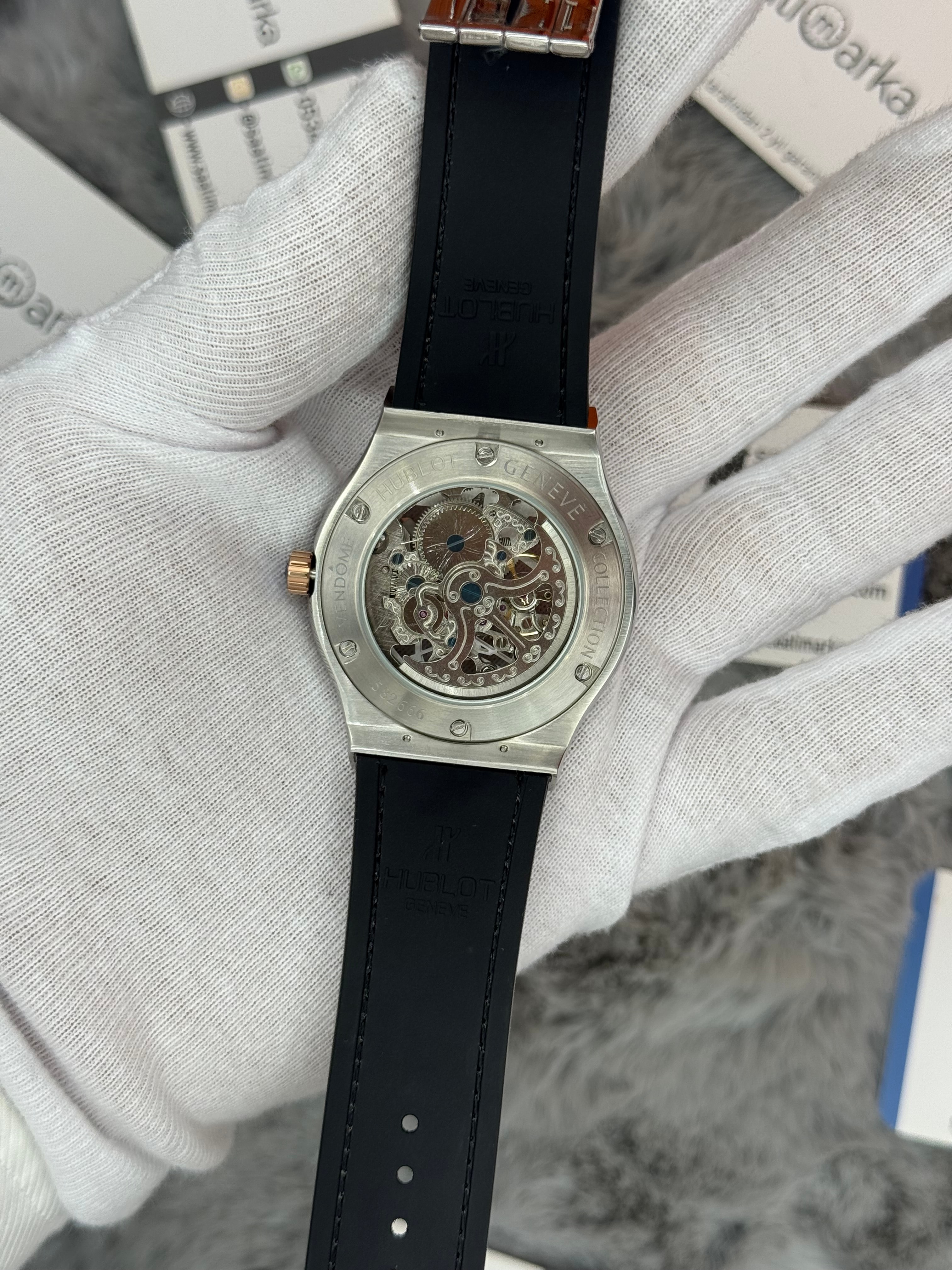 HUBLOT big bang tourbillon 41mm silver kasa gri deri kordon erkek kol saati