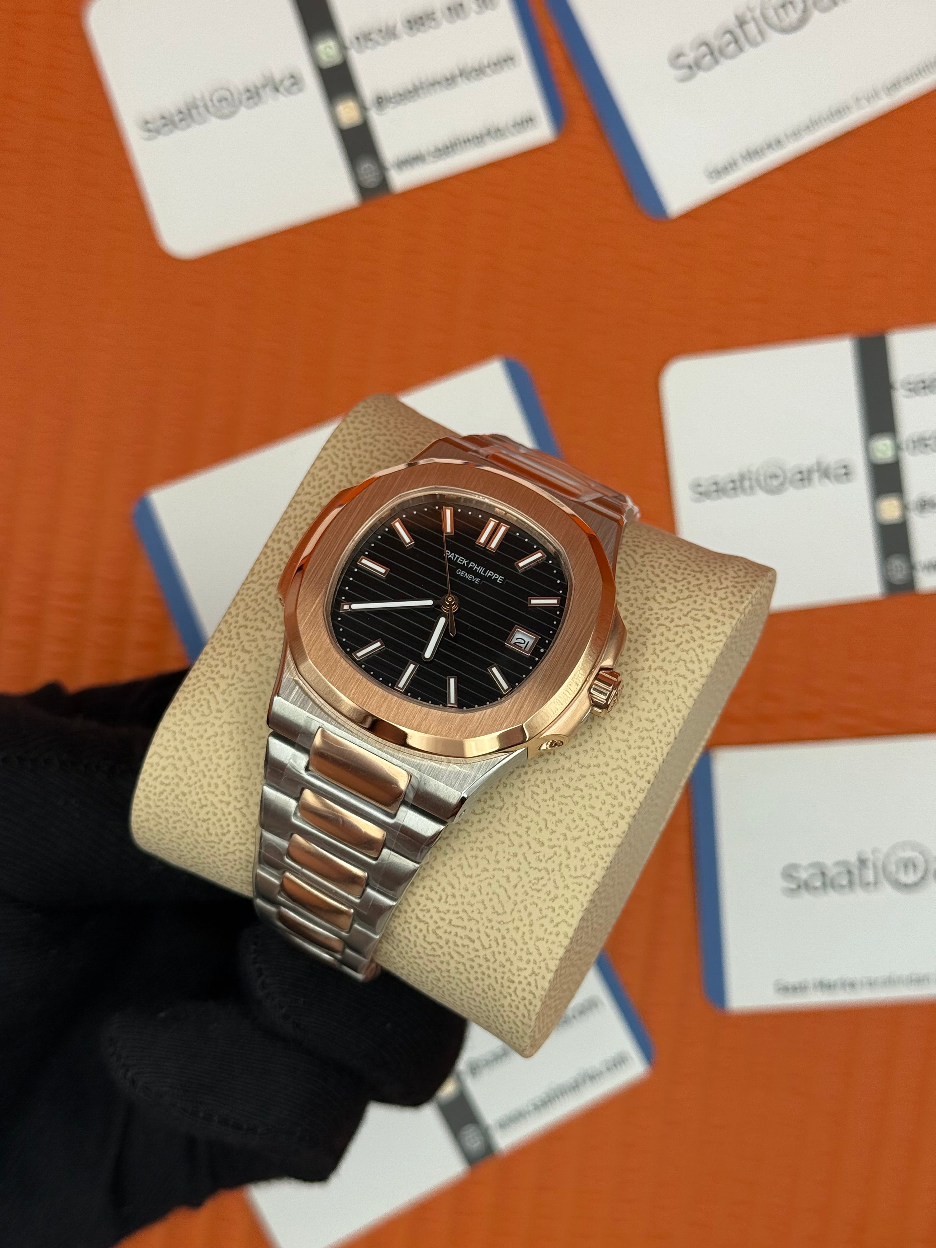 PATEK PHILIPPE nautilus siyah kadran rose silver kasa kordon
