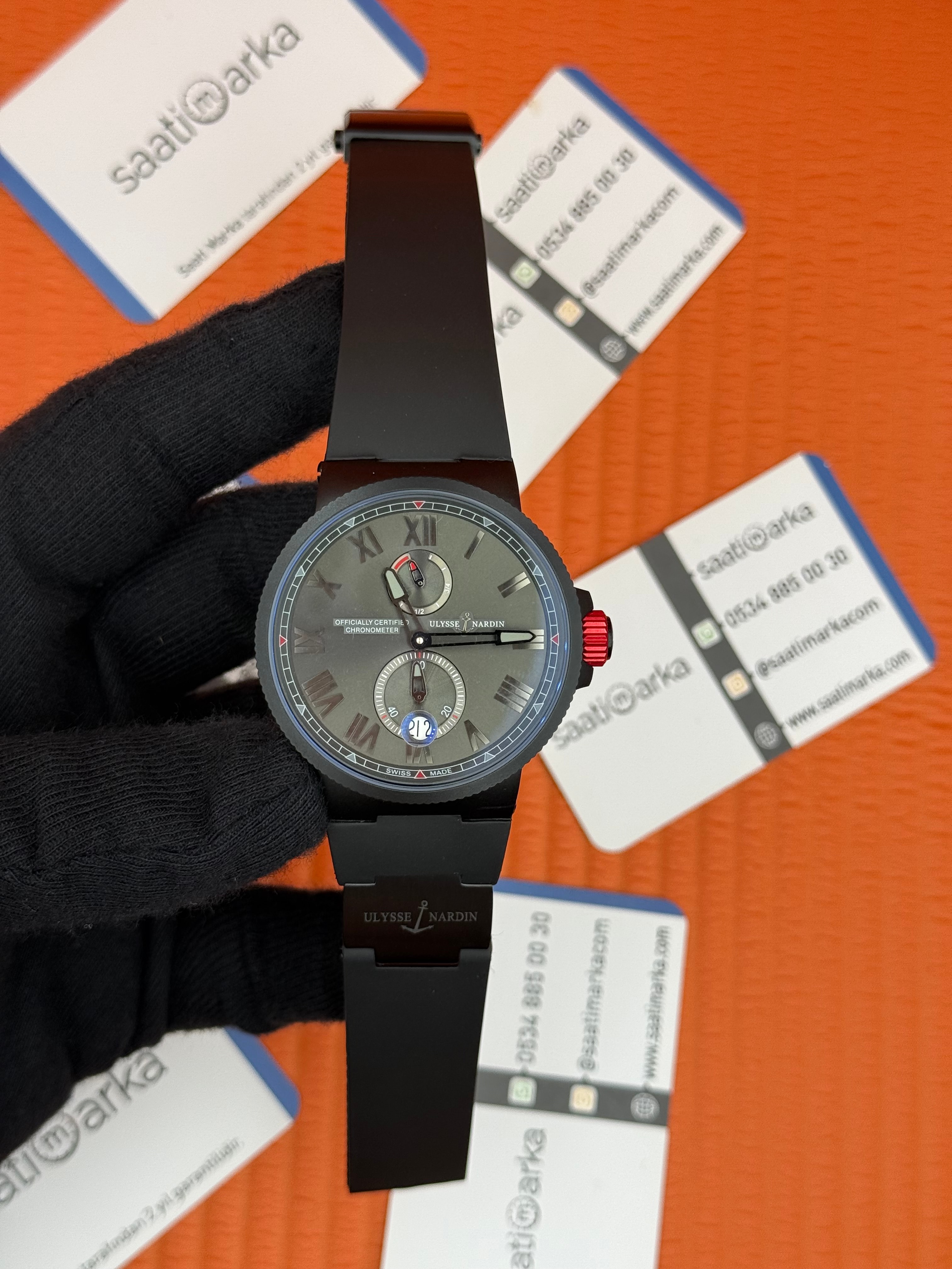 ULYSSE NARDİN MARİNE CHRONOMETER FULL SİYAH KIRMIZI DETAYLI