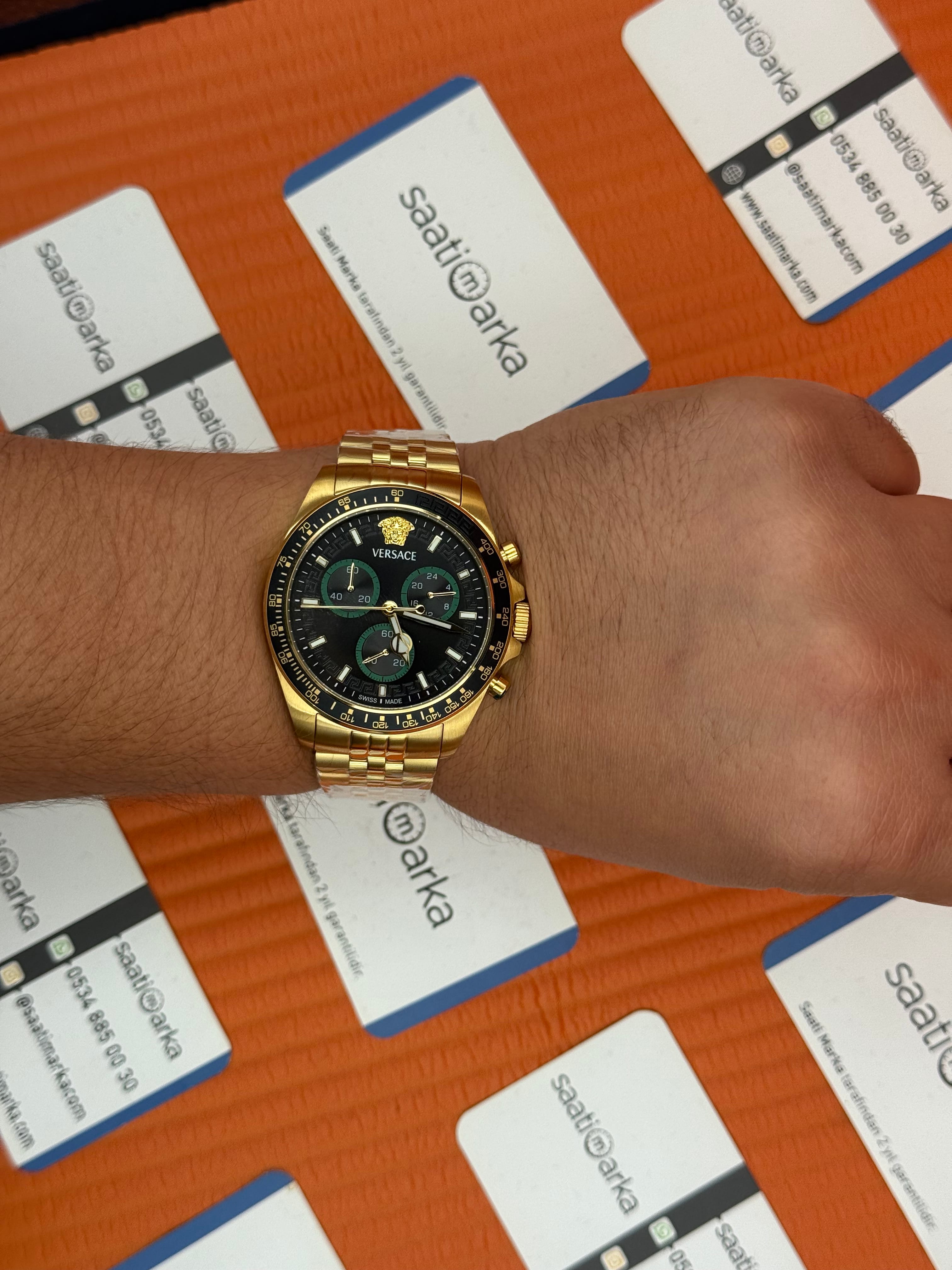 VERSACE siyah kadran gold kasa kordon jubilee erkek kol saati