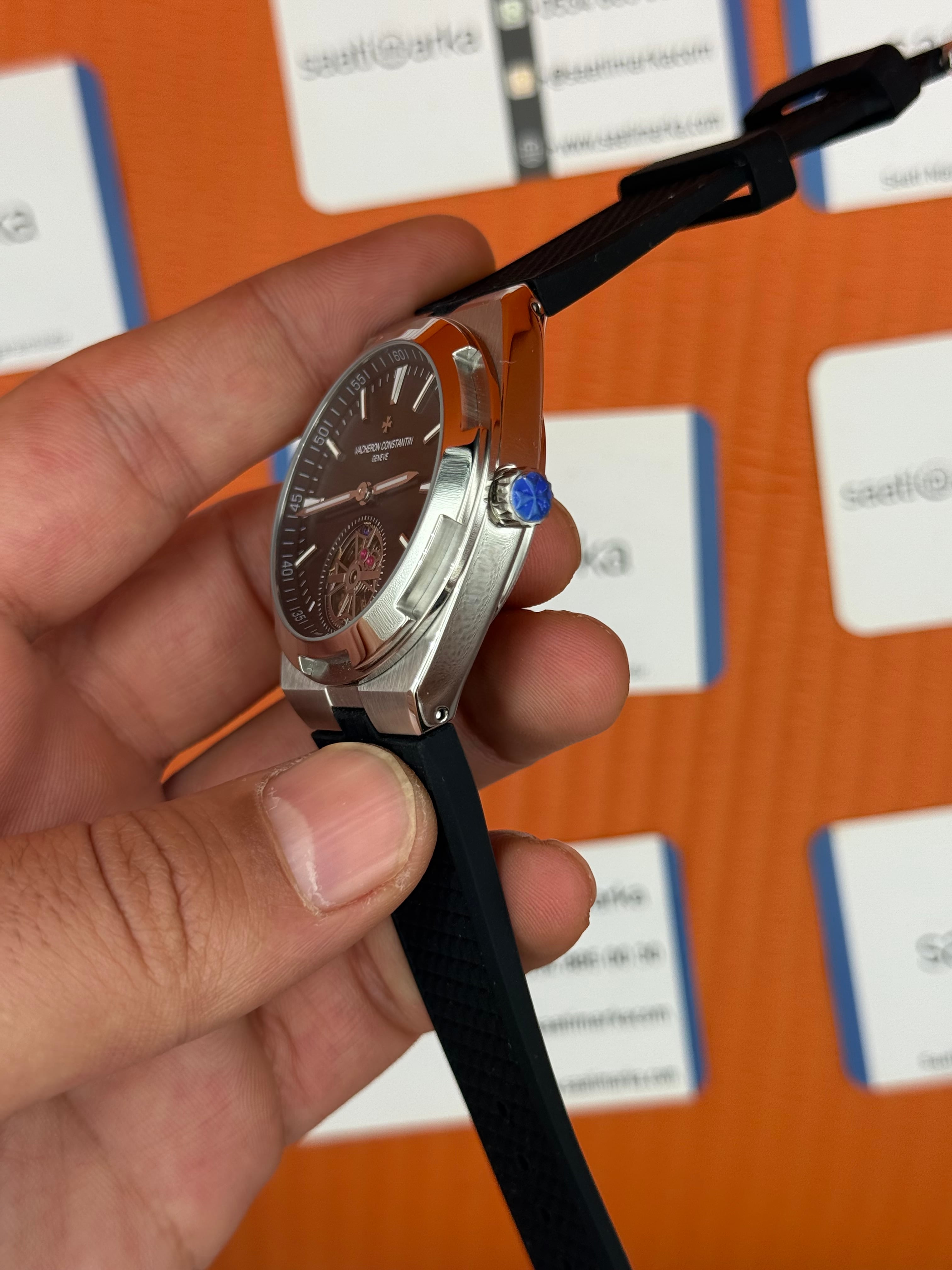 VACHERON CONSTANTIN overseas tourbillon siyah kadran silver kasa siyah kauçuk kordon erkek kol saati