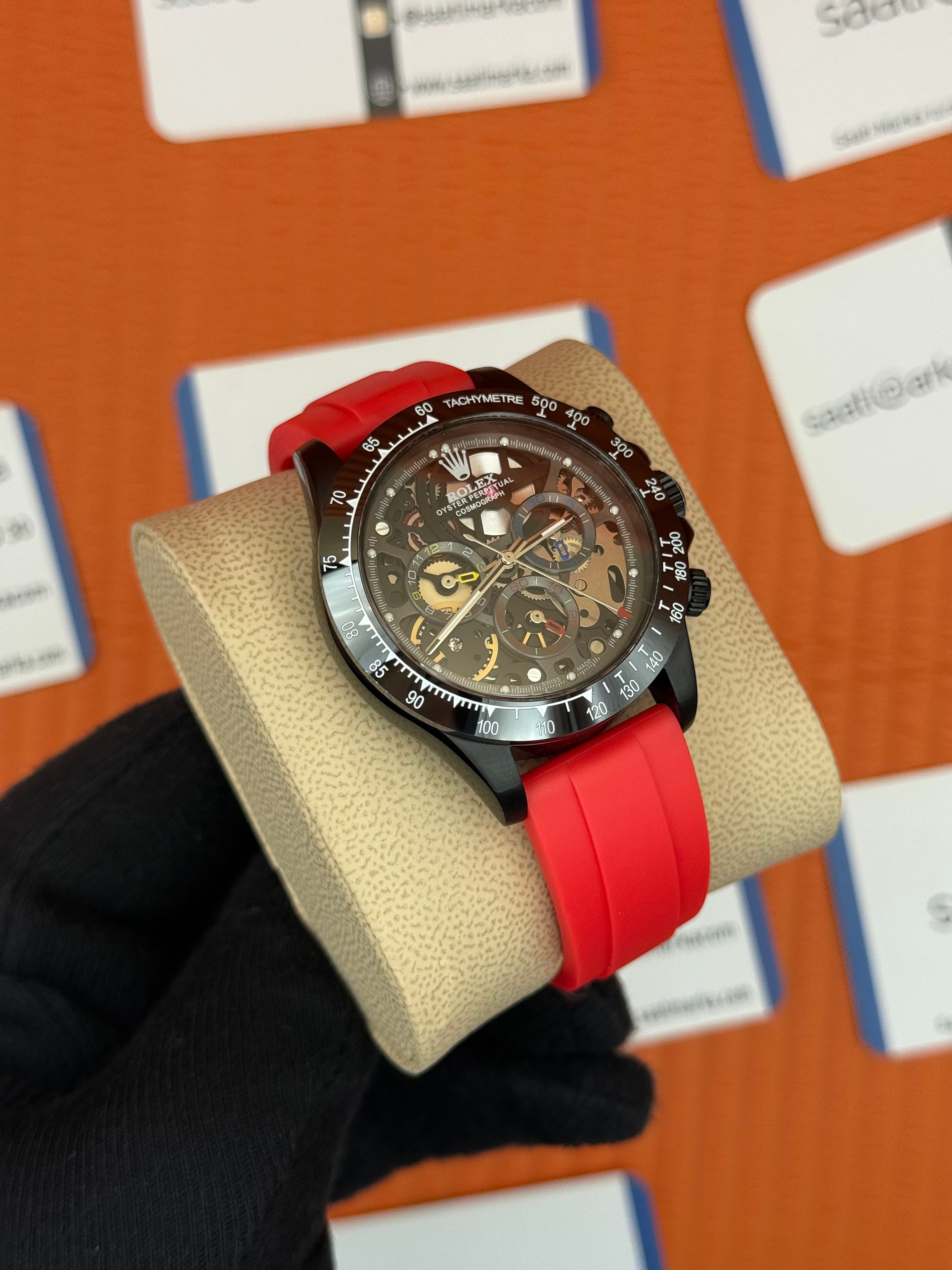 ROLEX Daytona juan pablo montoya kırmızı kauçuk kordon siyah kasa