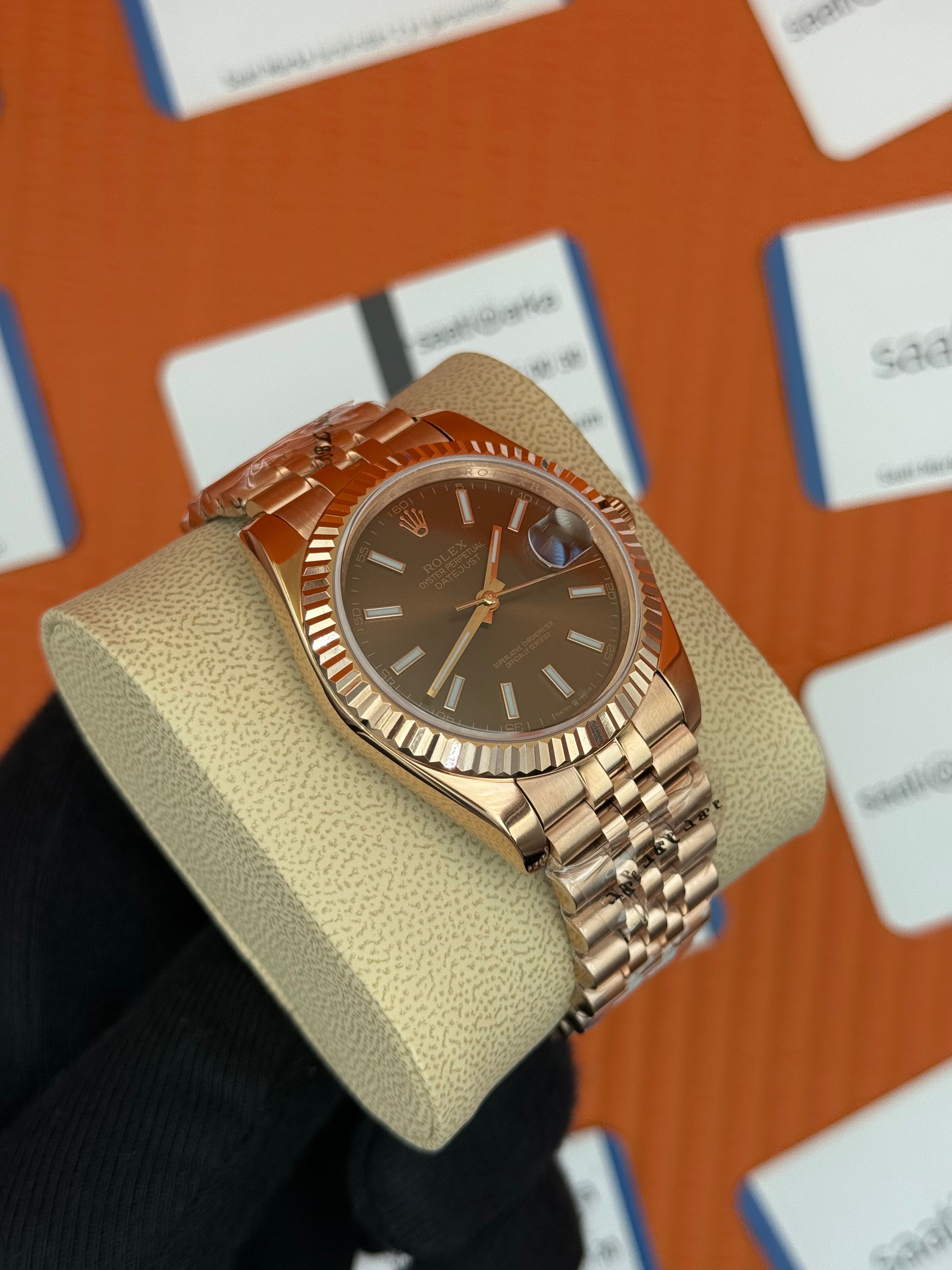 ROLEX Datejust chocolate dial rose jubilee kordon