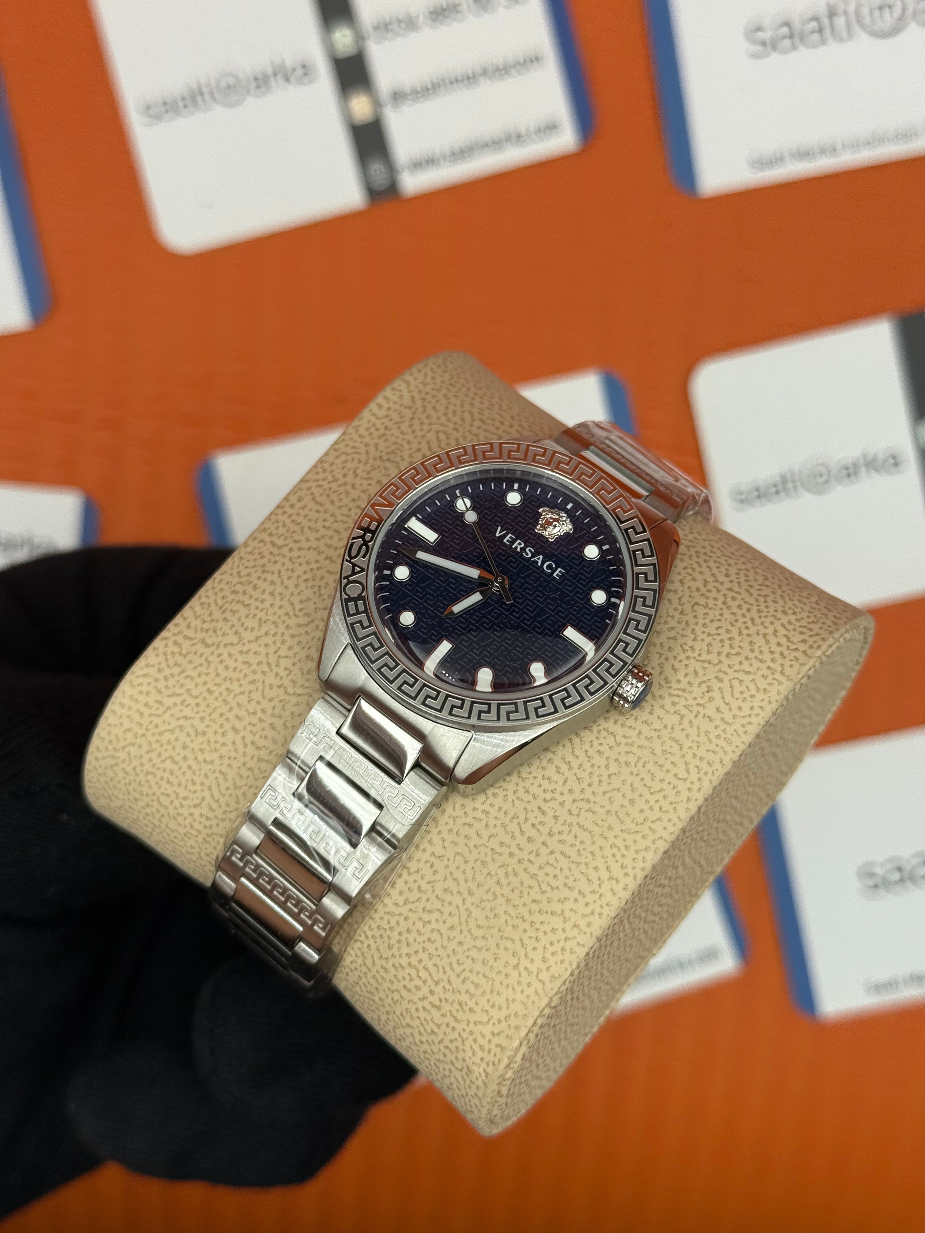VERSACE lacivert kadran silver kasa kordon kadın kol saati