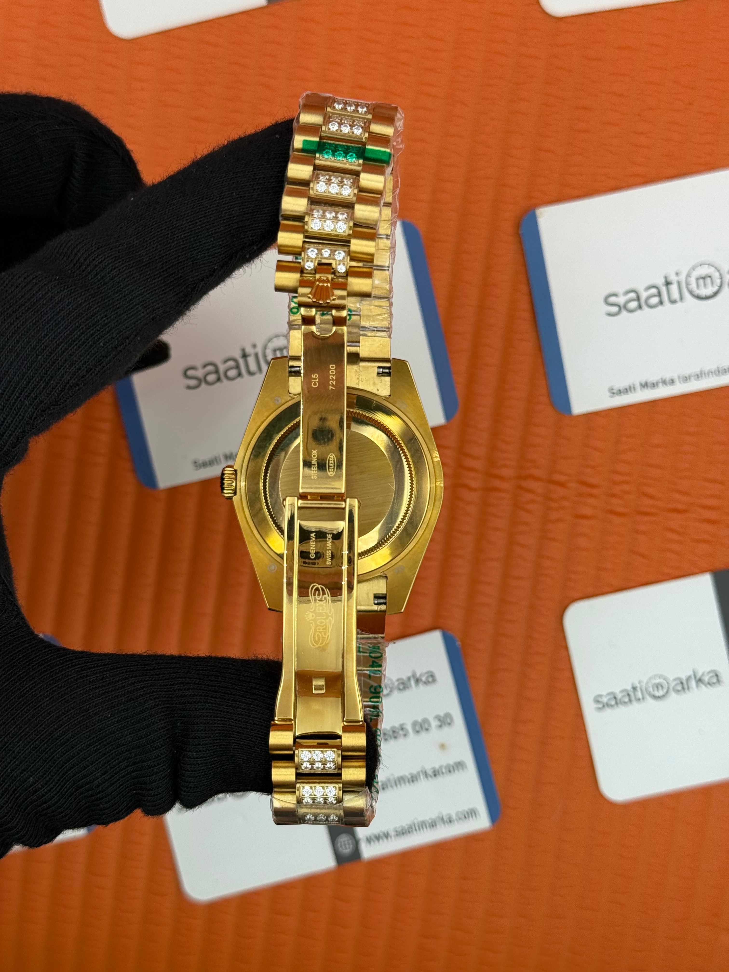ROLEX Datejust arap rakamlı kadran taşlı kasa kordon gold
