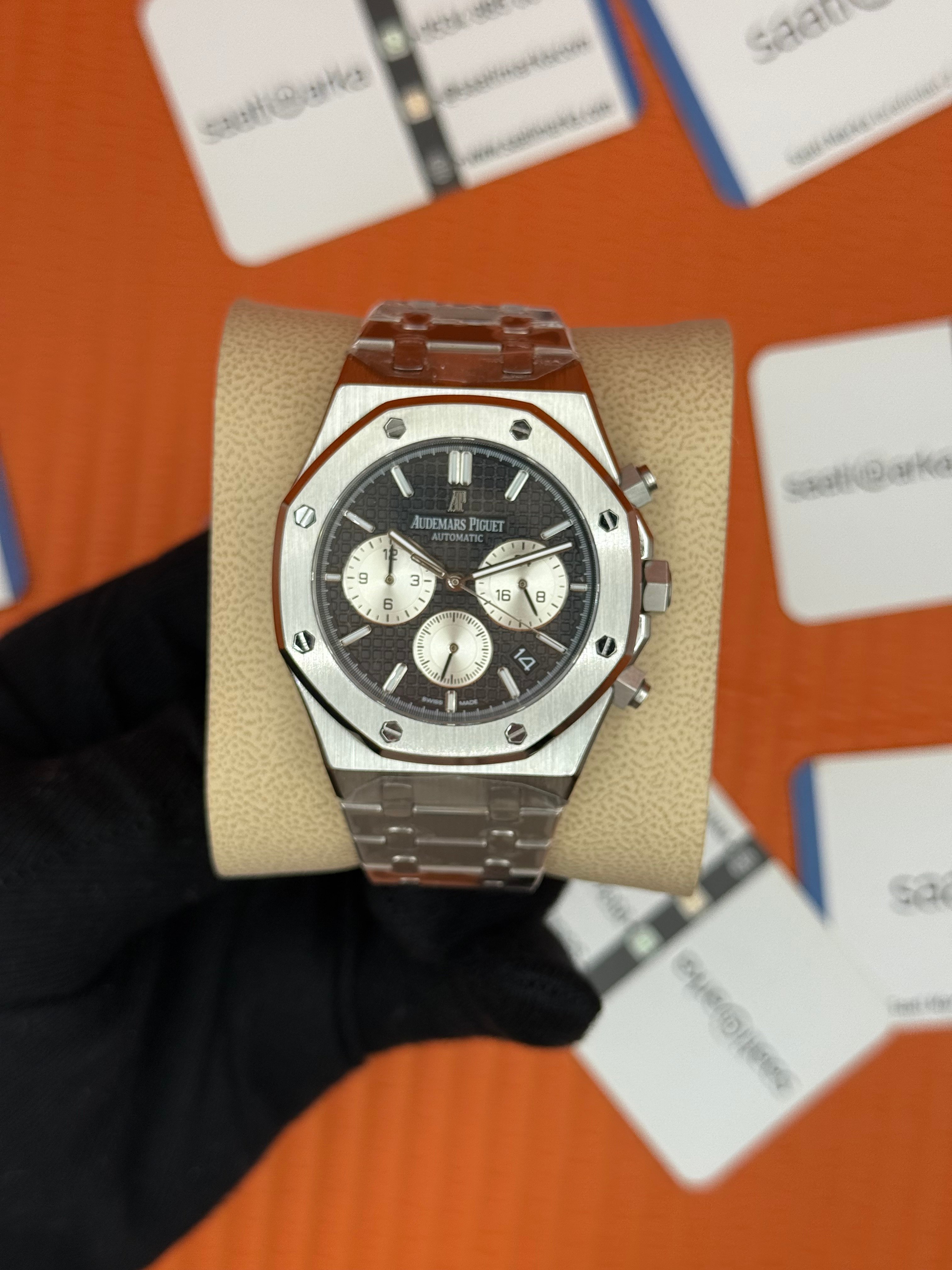 AUDEMARS PİGUET ROYAL OAK SİLVER KASA KORDON SİYAH KADRAN 