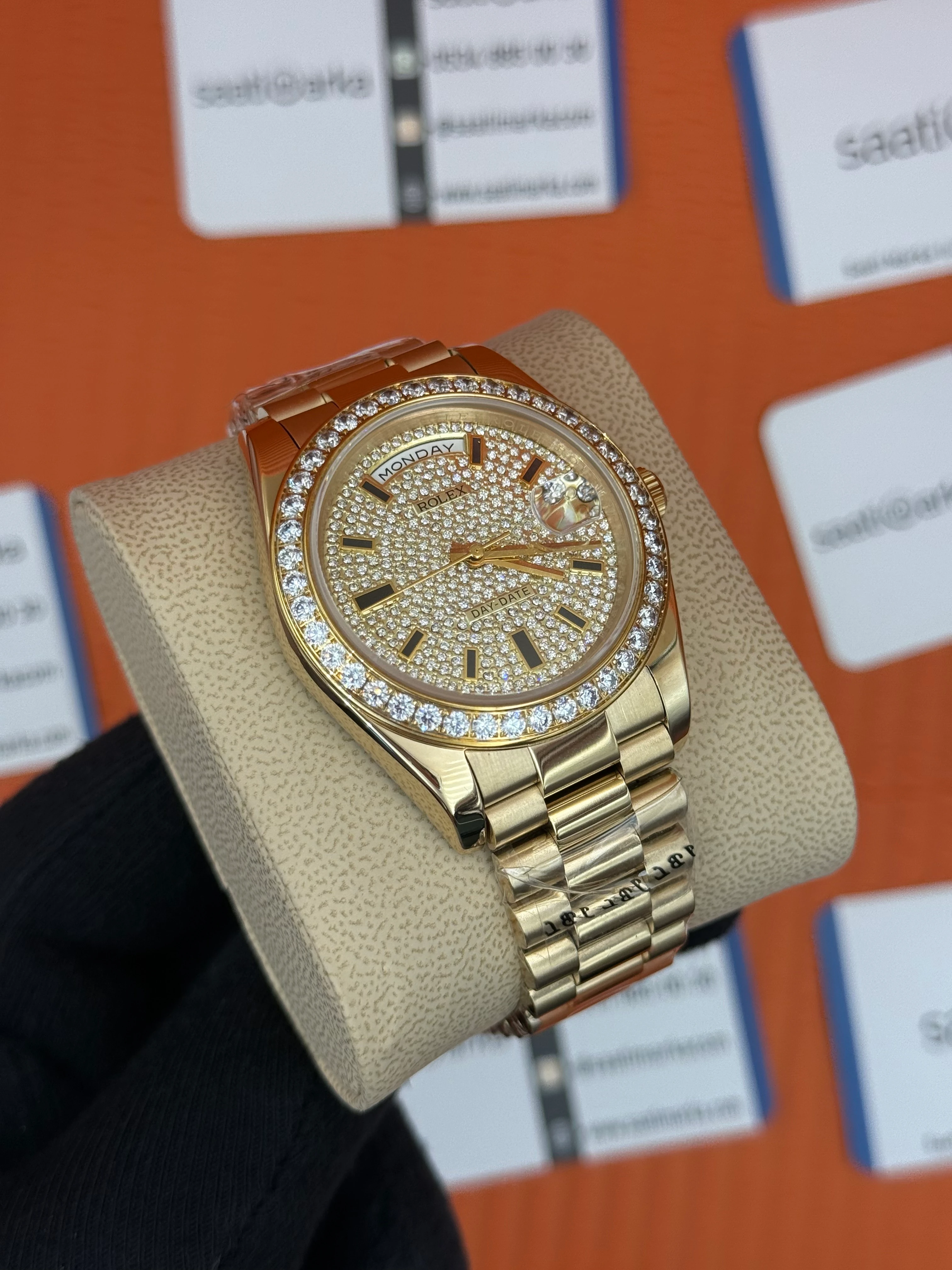 ROLEX Day Date taşlı kadran-bezel gold president kordon