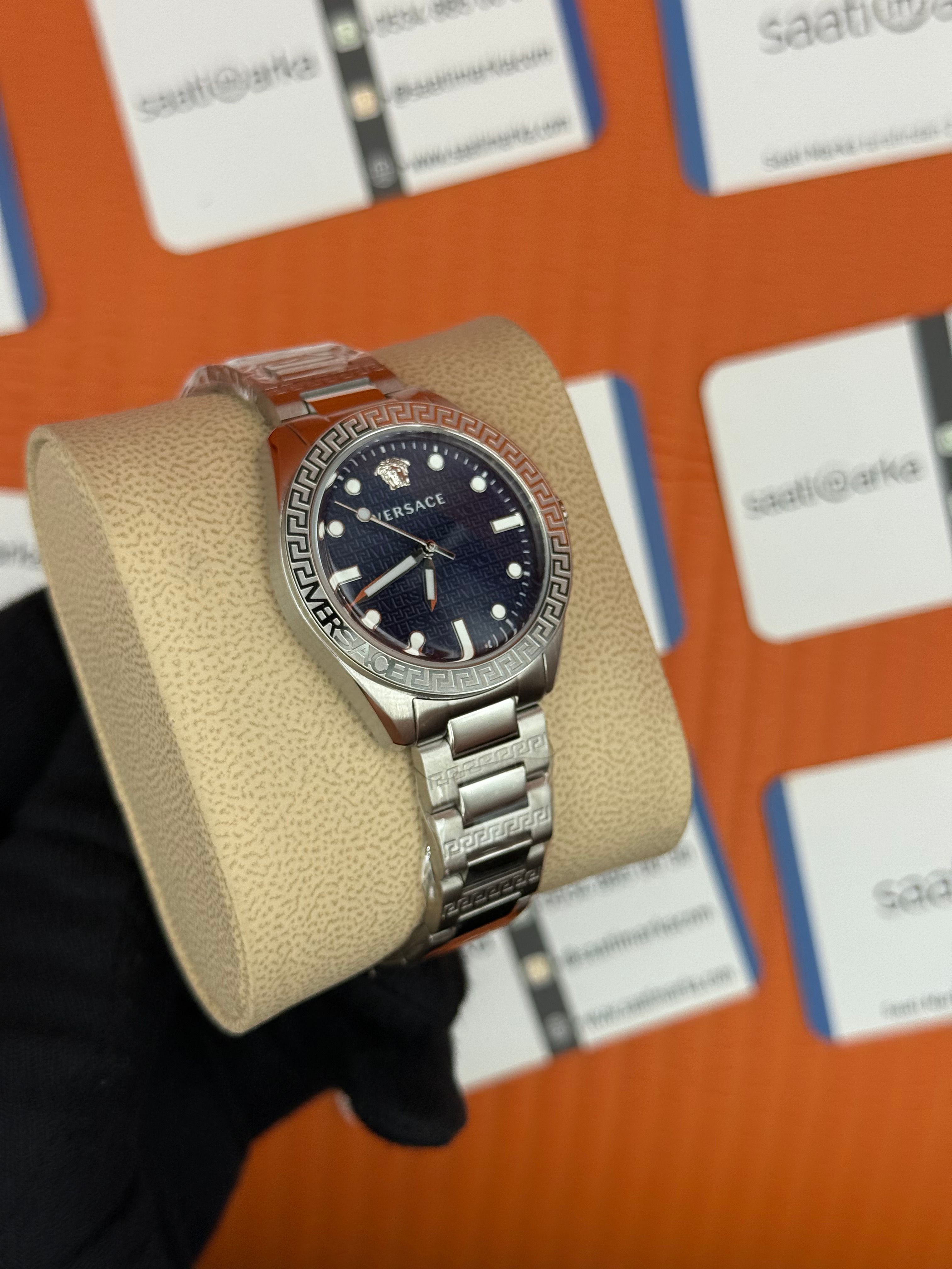 VERSACE lacivert kadran silver kasa kordon kadın kol saati