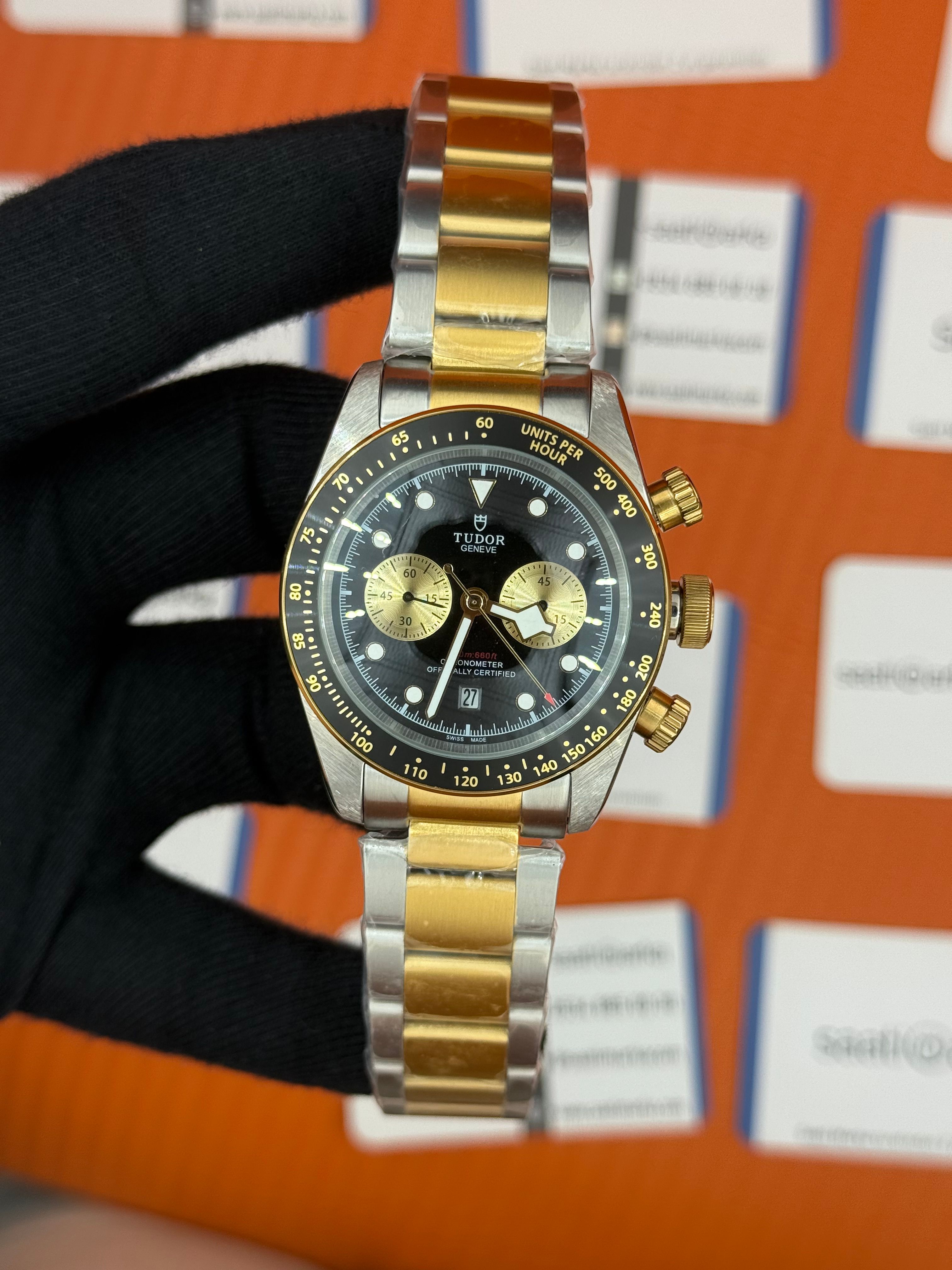 TUDOR black bey siyah kadran gold silver kasa kordon 41mm erkek kol saati