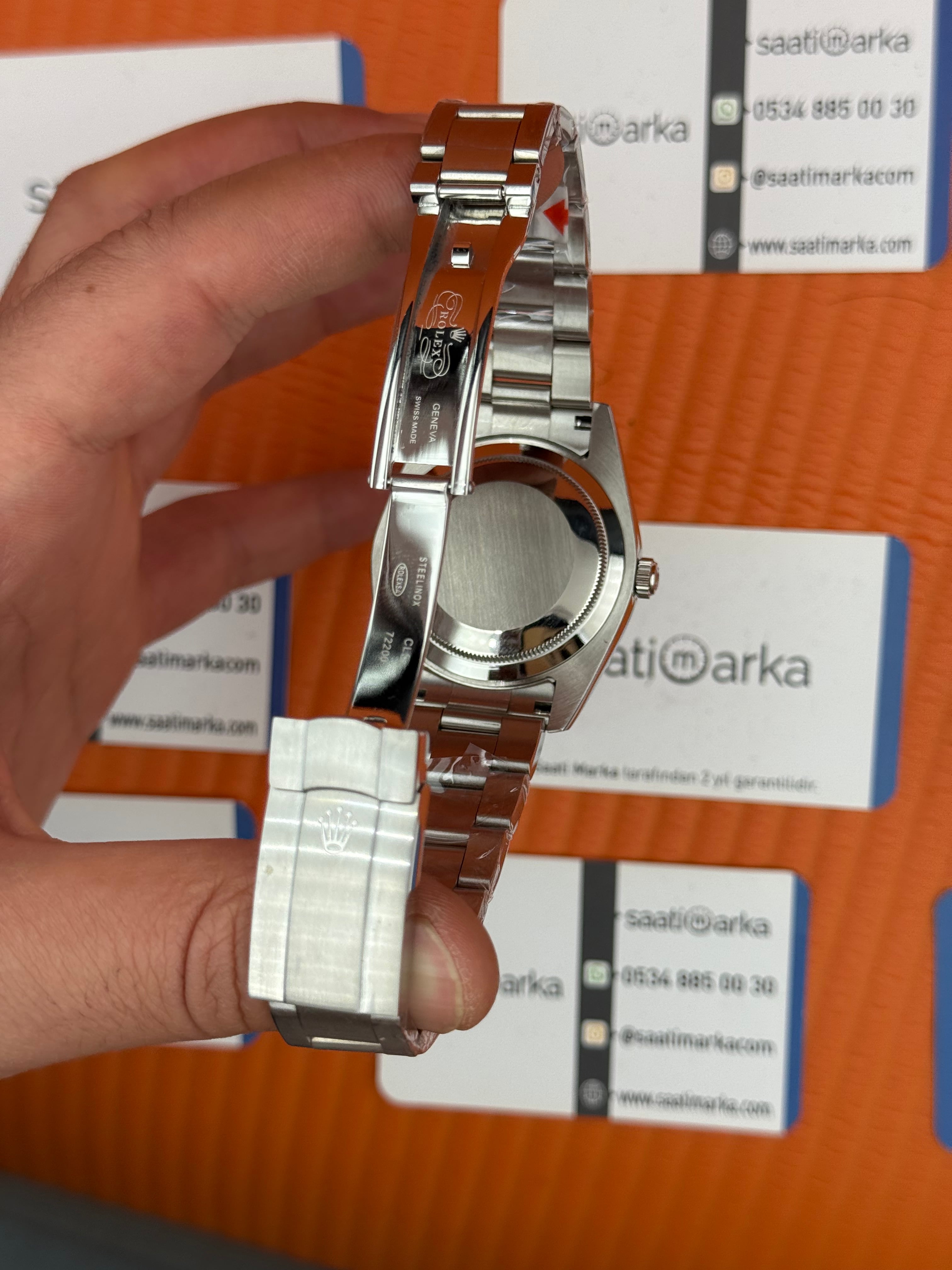 ROLEX oyster perpetual bej kadran silver kasa kordon erkek kol saati