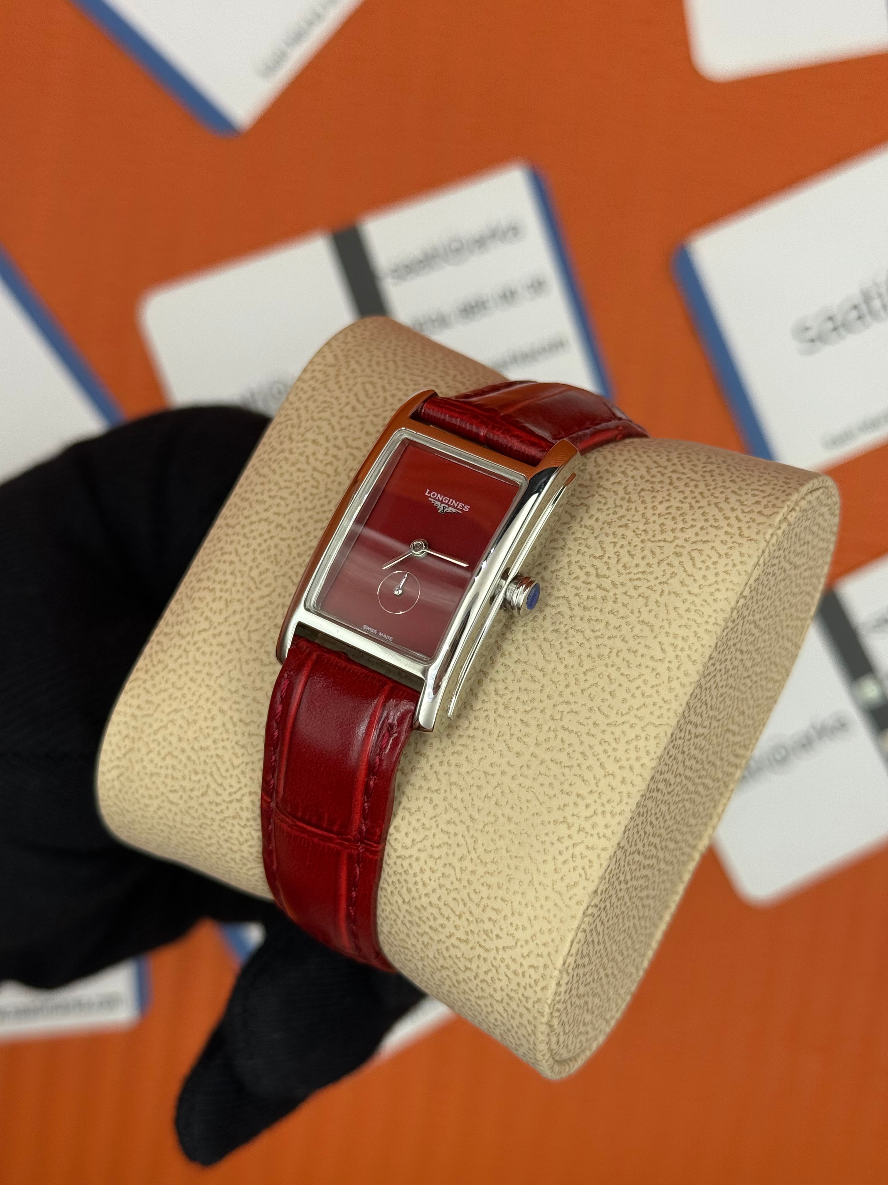 LONGINES DOLCEVİTA L5.512.4.91.2 kırmızı deri kordon kırmızı kadran silver kasa