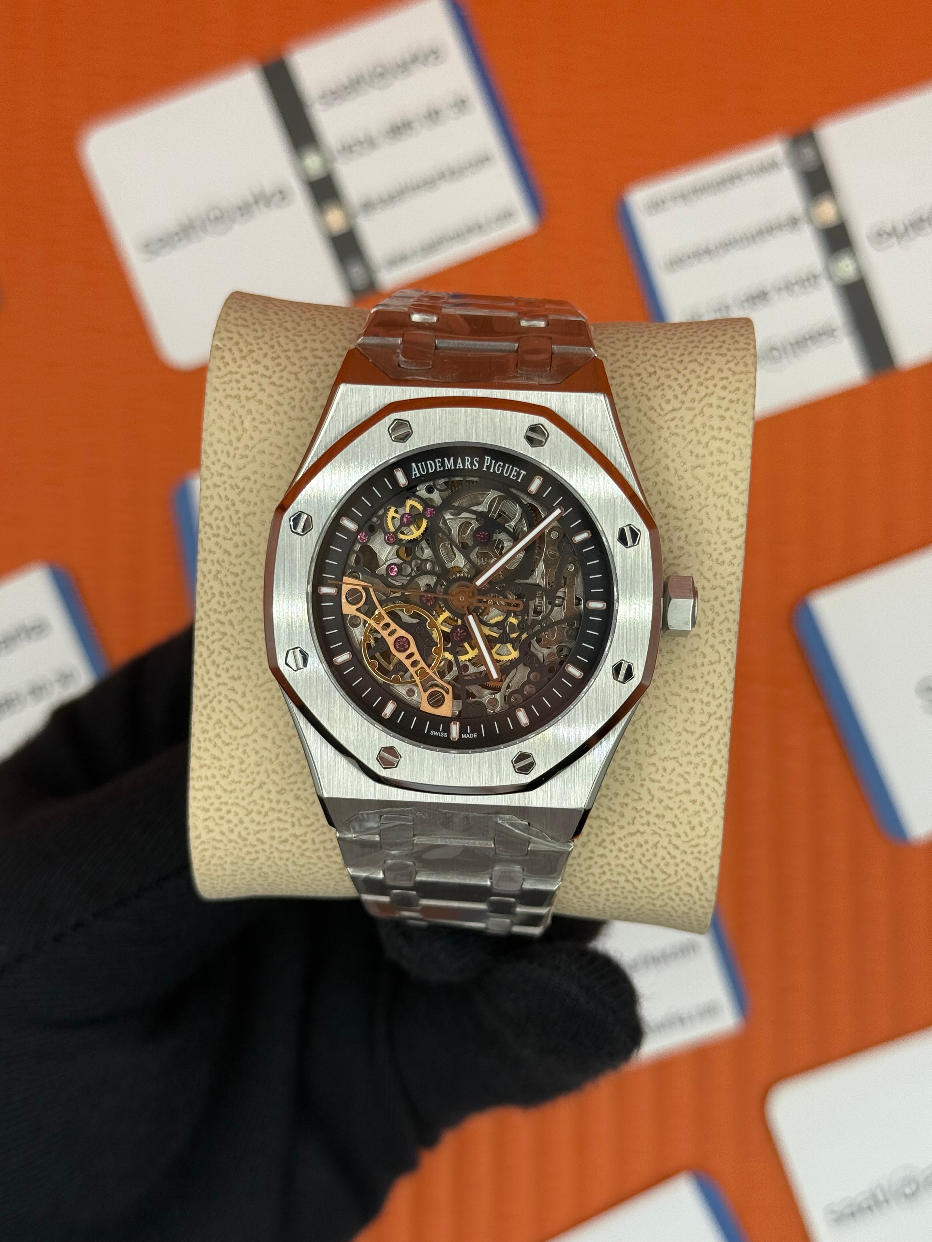 AUDEMARS PİGUET ROYAL OAK  SKELETON SİYAH KADRAN SİLVER KASA-KORDON
