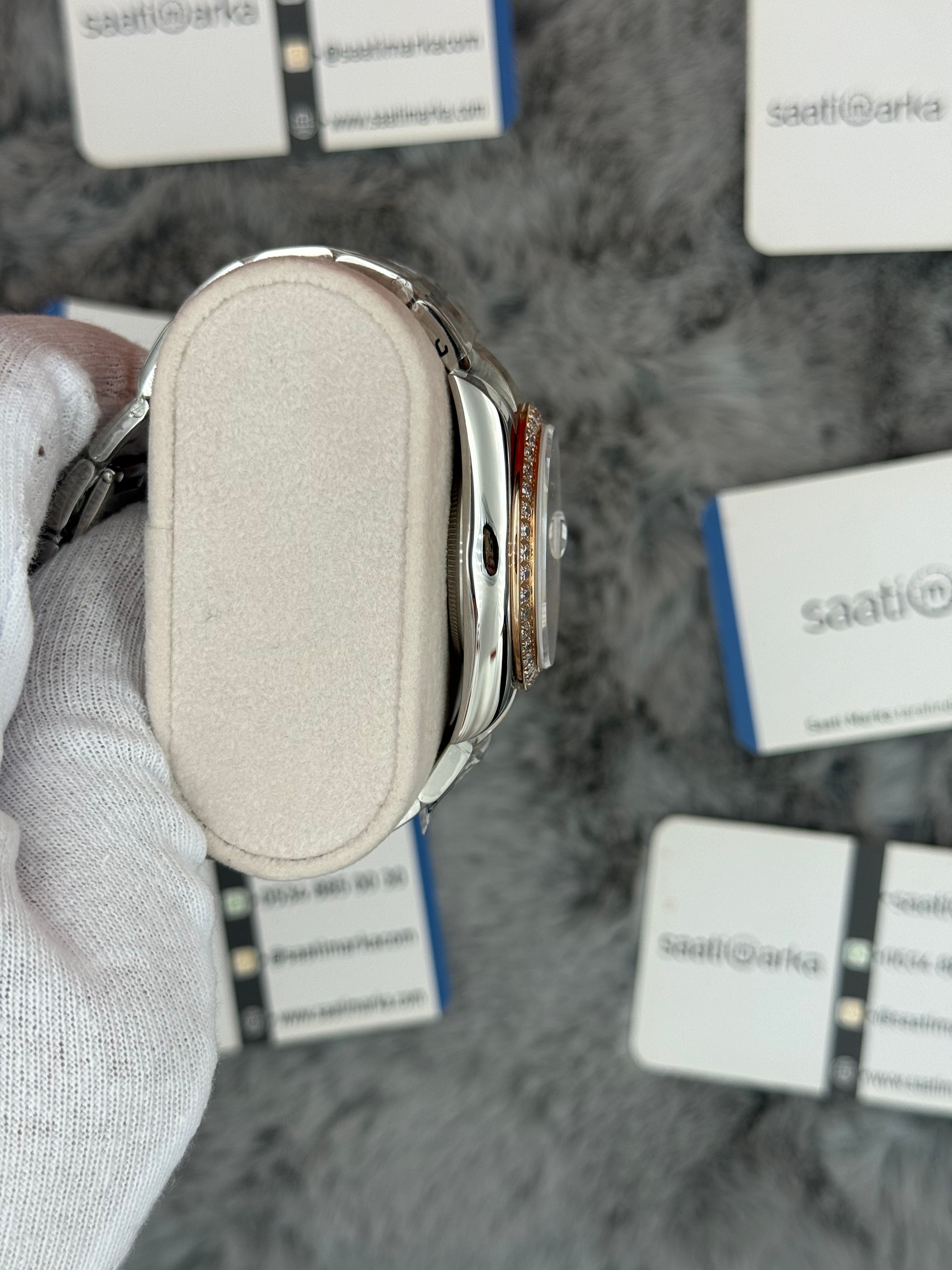 ROLEX Datejust 36mm beyaz kadran taşlı bezel silver kasa rose silver kordon 