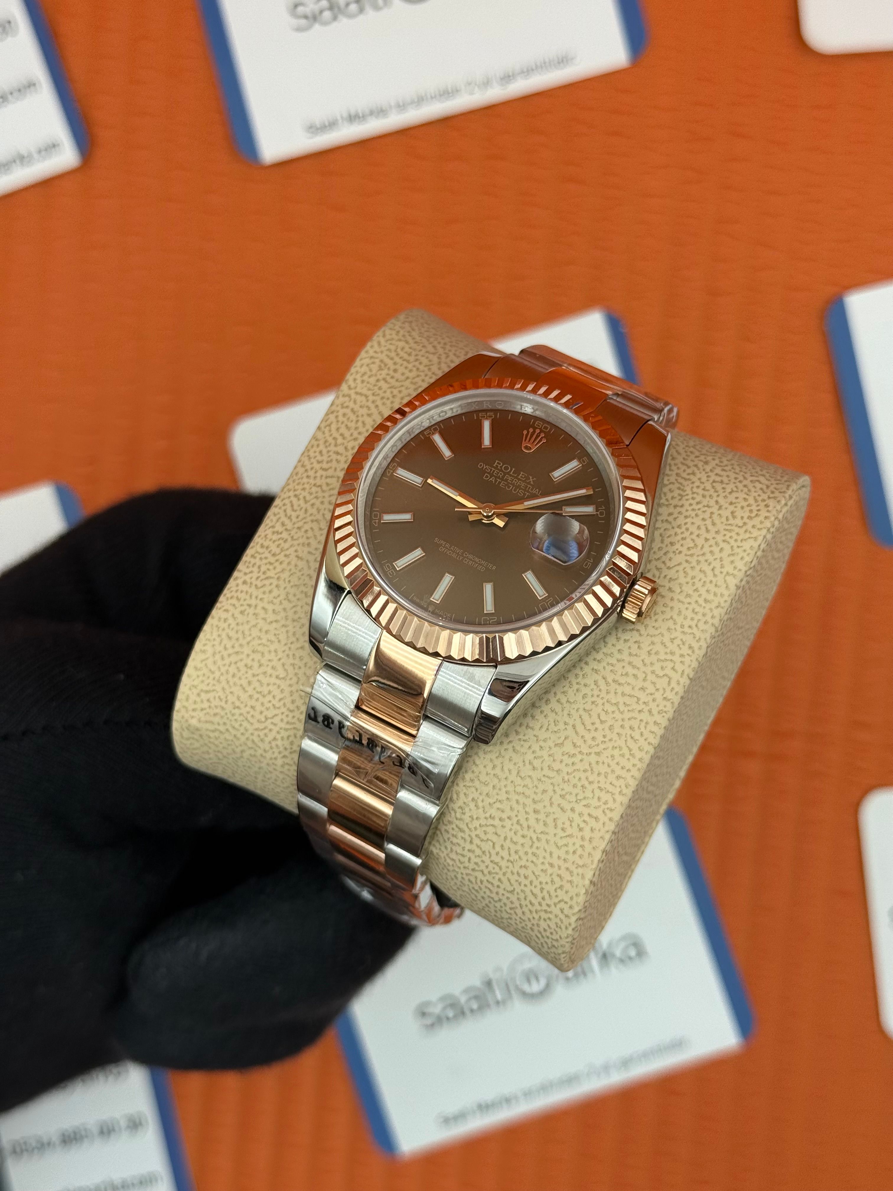 ROLEX Datejust chocolate dial rose-silver oyster kordon