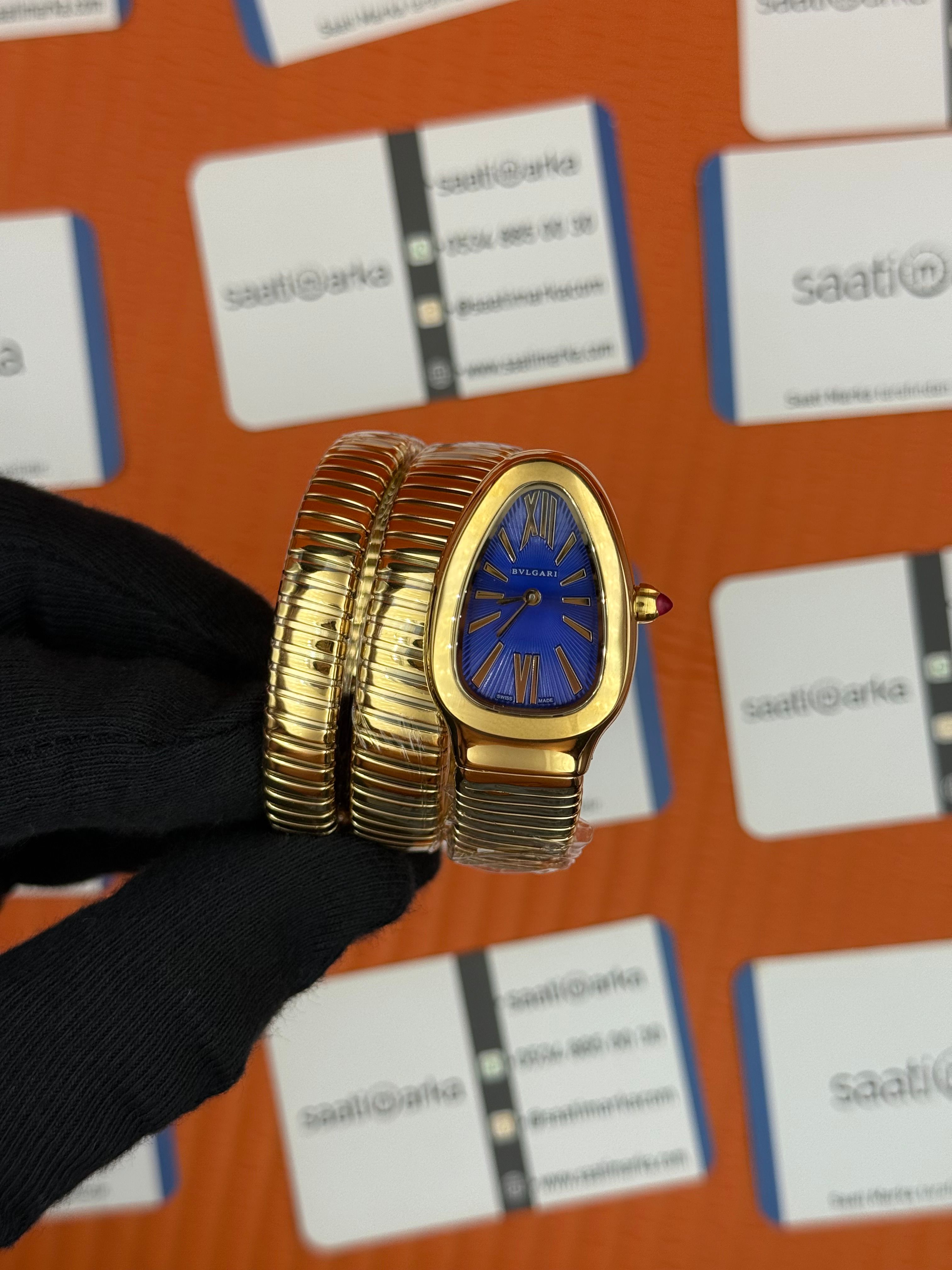 BVLGARİ serpenti çift sarma gold kordon mavi kadran kadın kol saati