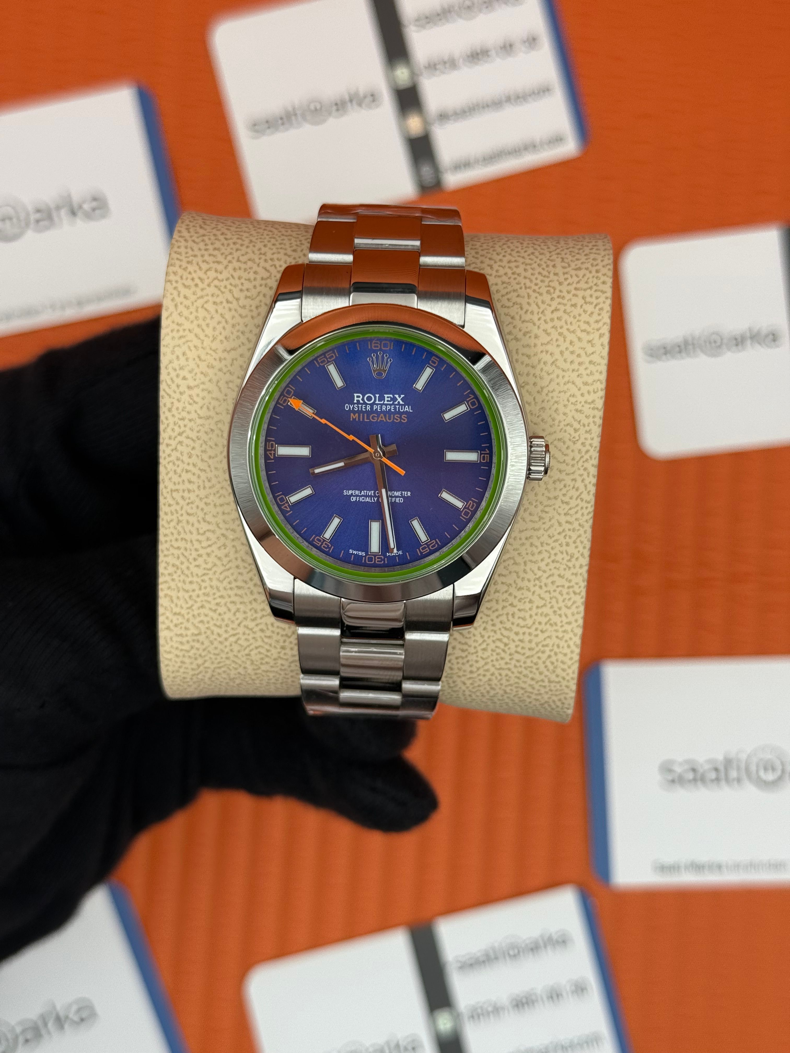 ROLEX Milgauss mavi kadran silver kasa-kordon