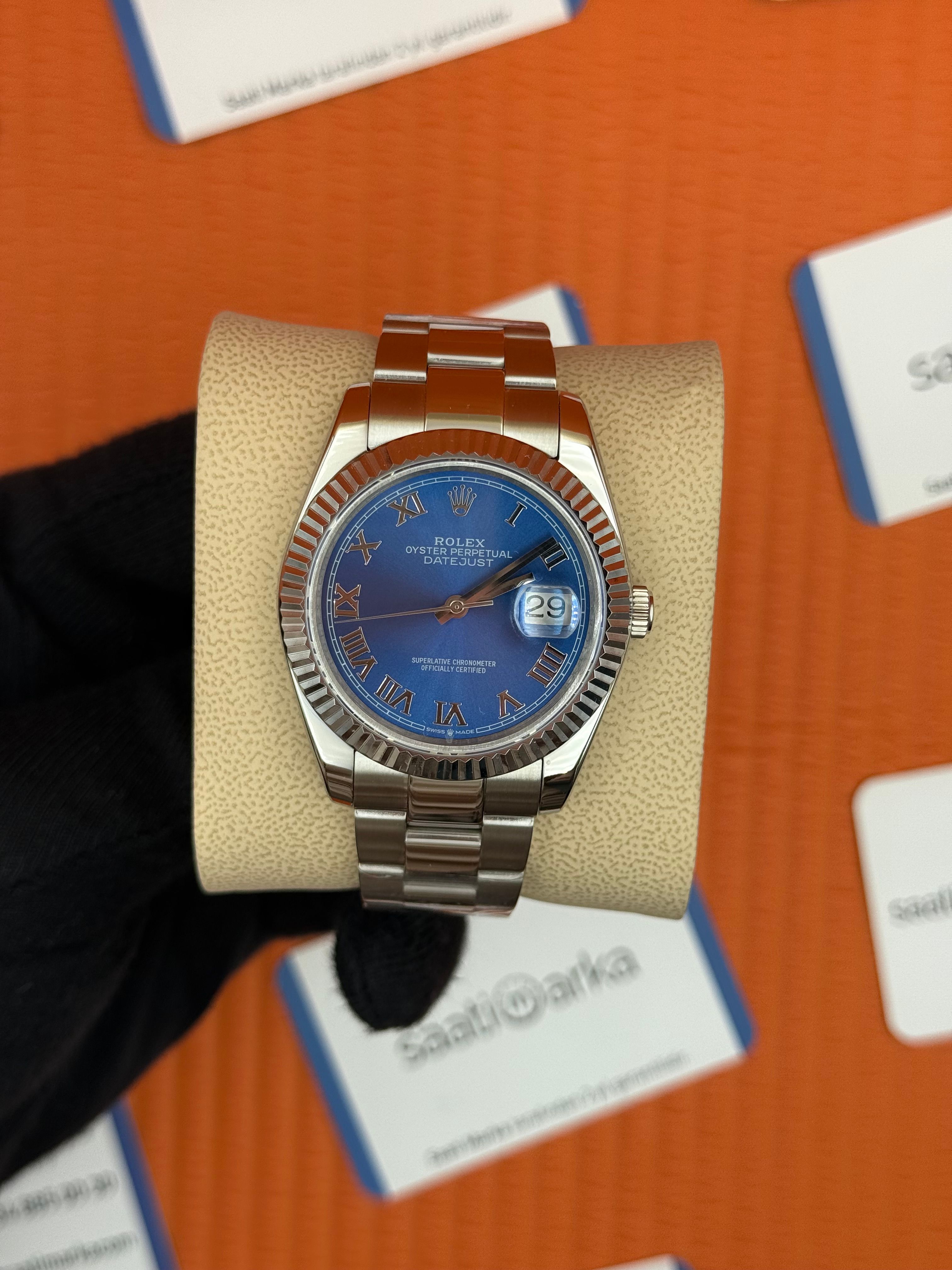 ROLEX Datejust roma rakamlı blue dial silver oyster kordon