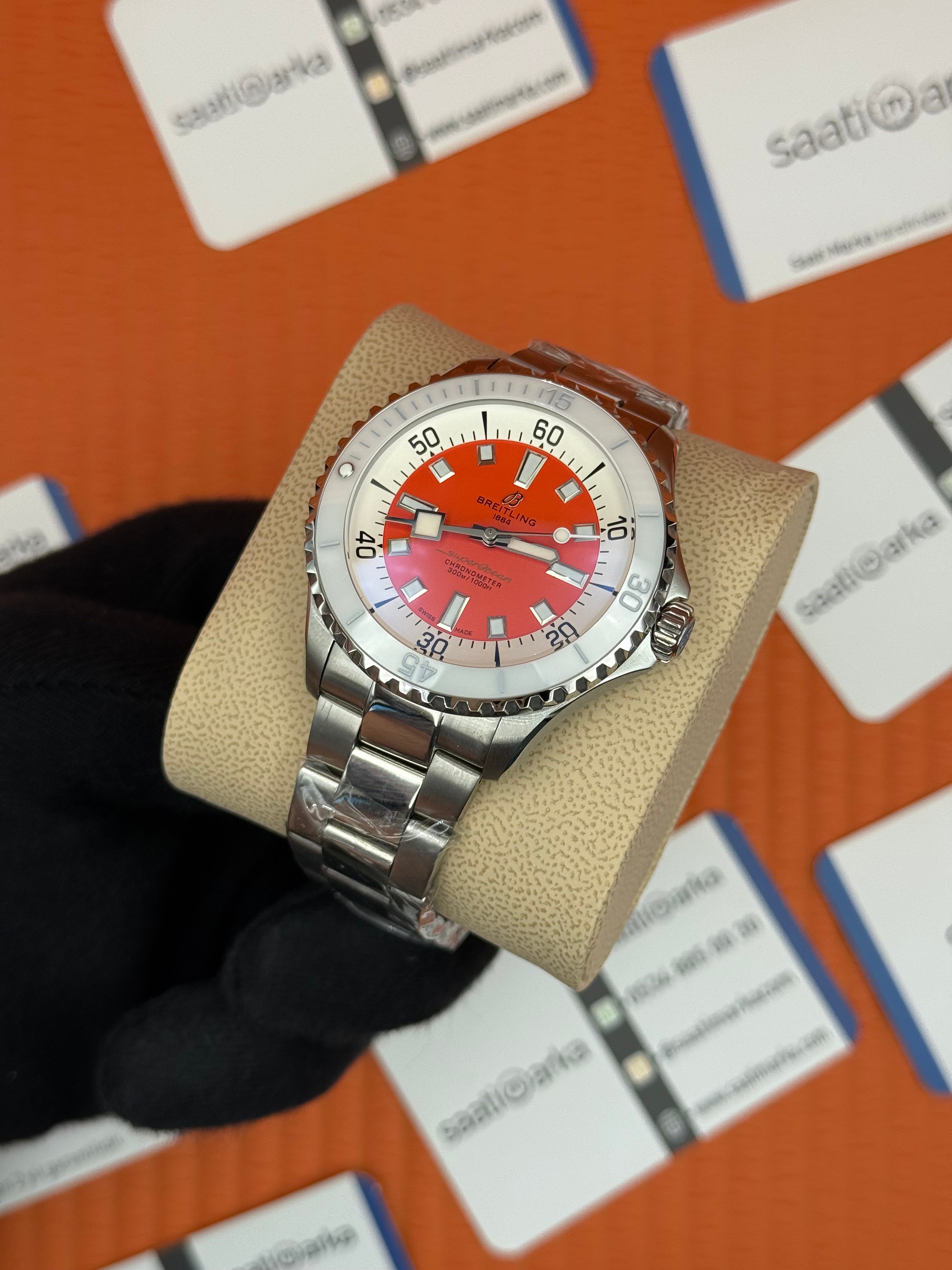 BREITLING Superocean çelik kasa kordon turuncu kadran