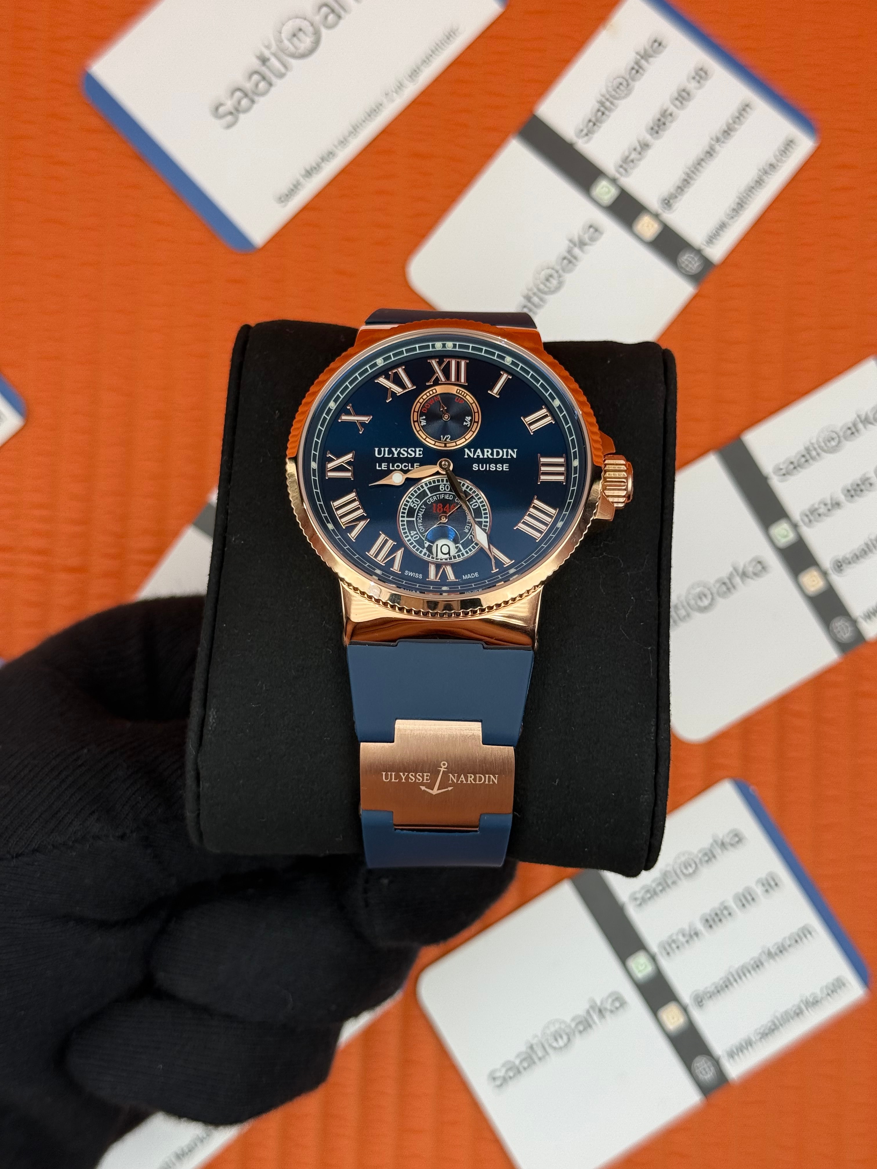 ULYSSE NARDİN MARİNE CHRONOMETER LACİVERT KAUÇUK KORDON LACİVERT KADRAN ROSE KASA