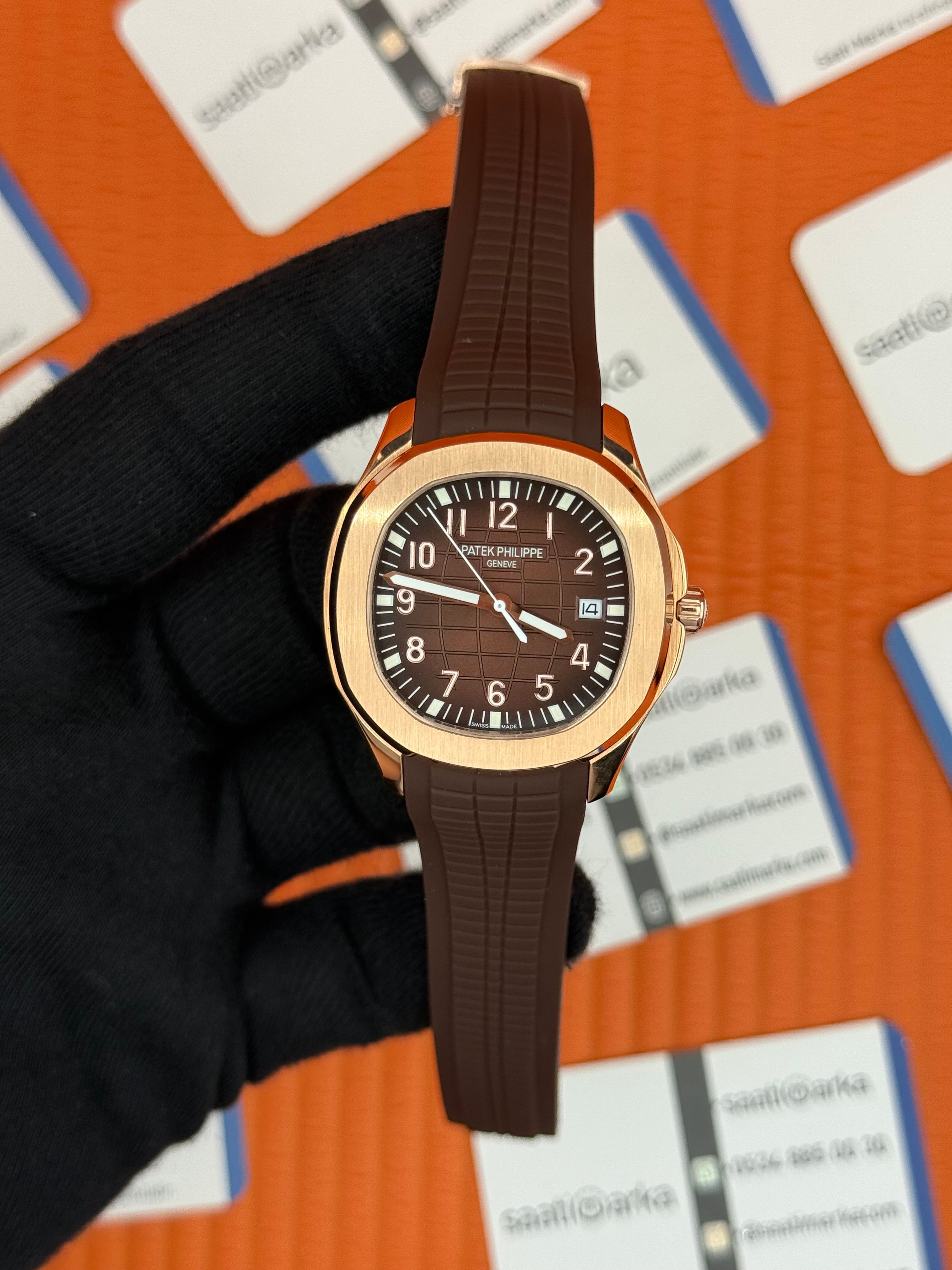 PATEK PHILIPPE AQUANAUT KAHVERENGİ KAUÇUK KORDON KAHVERENGİ KADRAN ROSE KASA