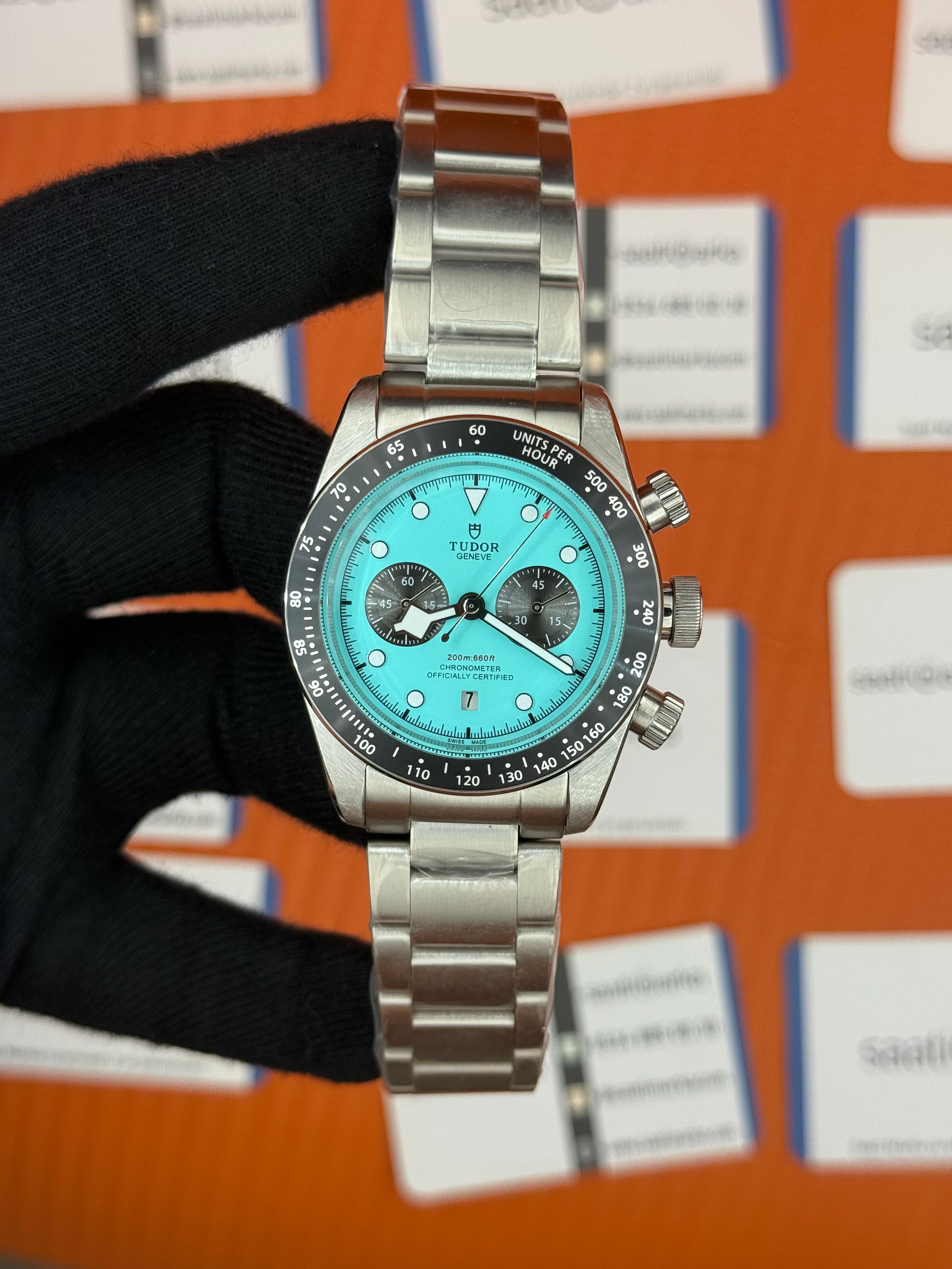 TUDOR black bey  flamingo blue turkuaz kadran silver kordon 41mm erkek kol saati