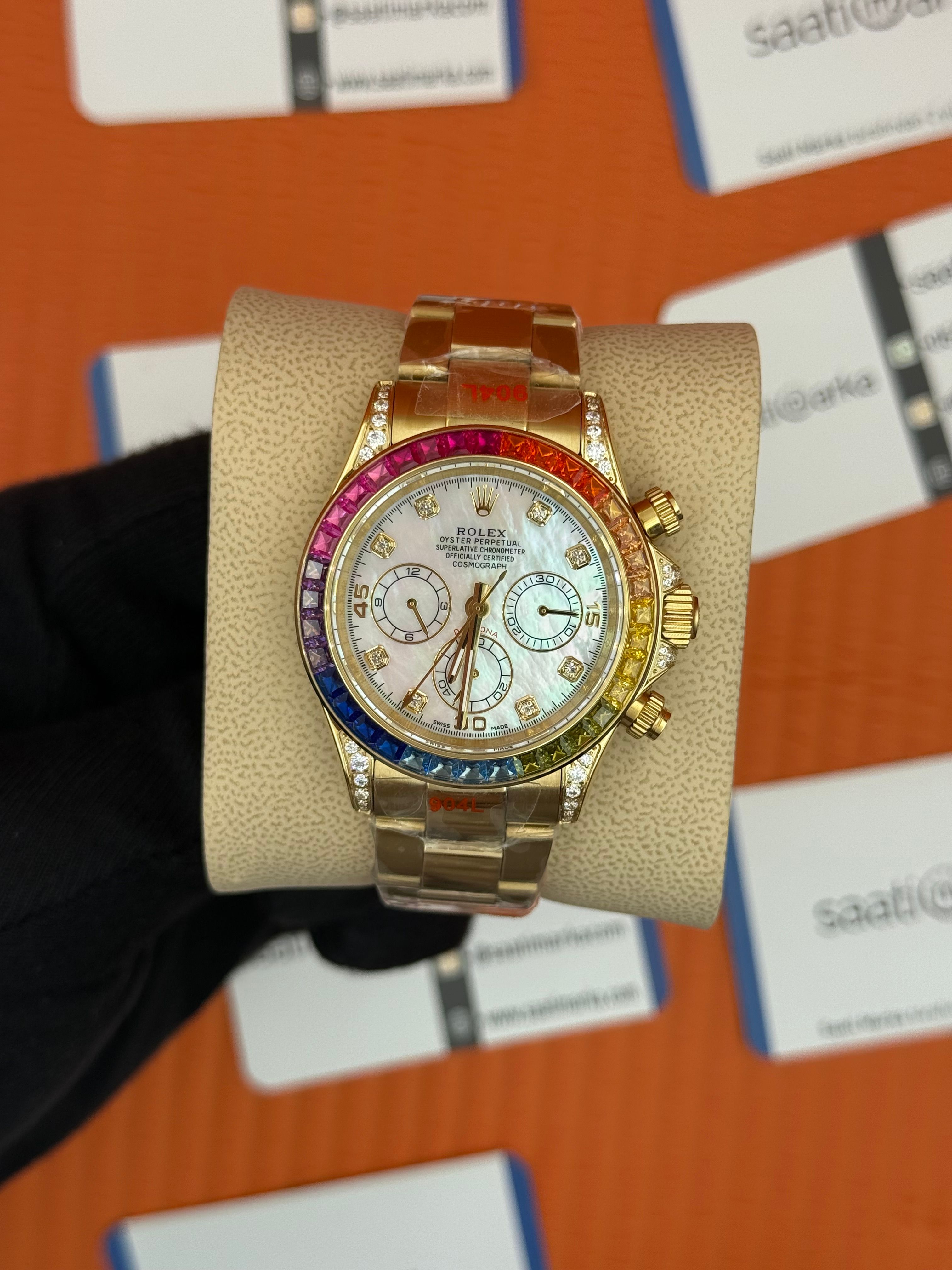 ROLEX Daytona rainbow white dial gold kasa-kordon
