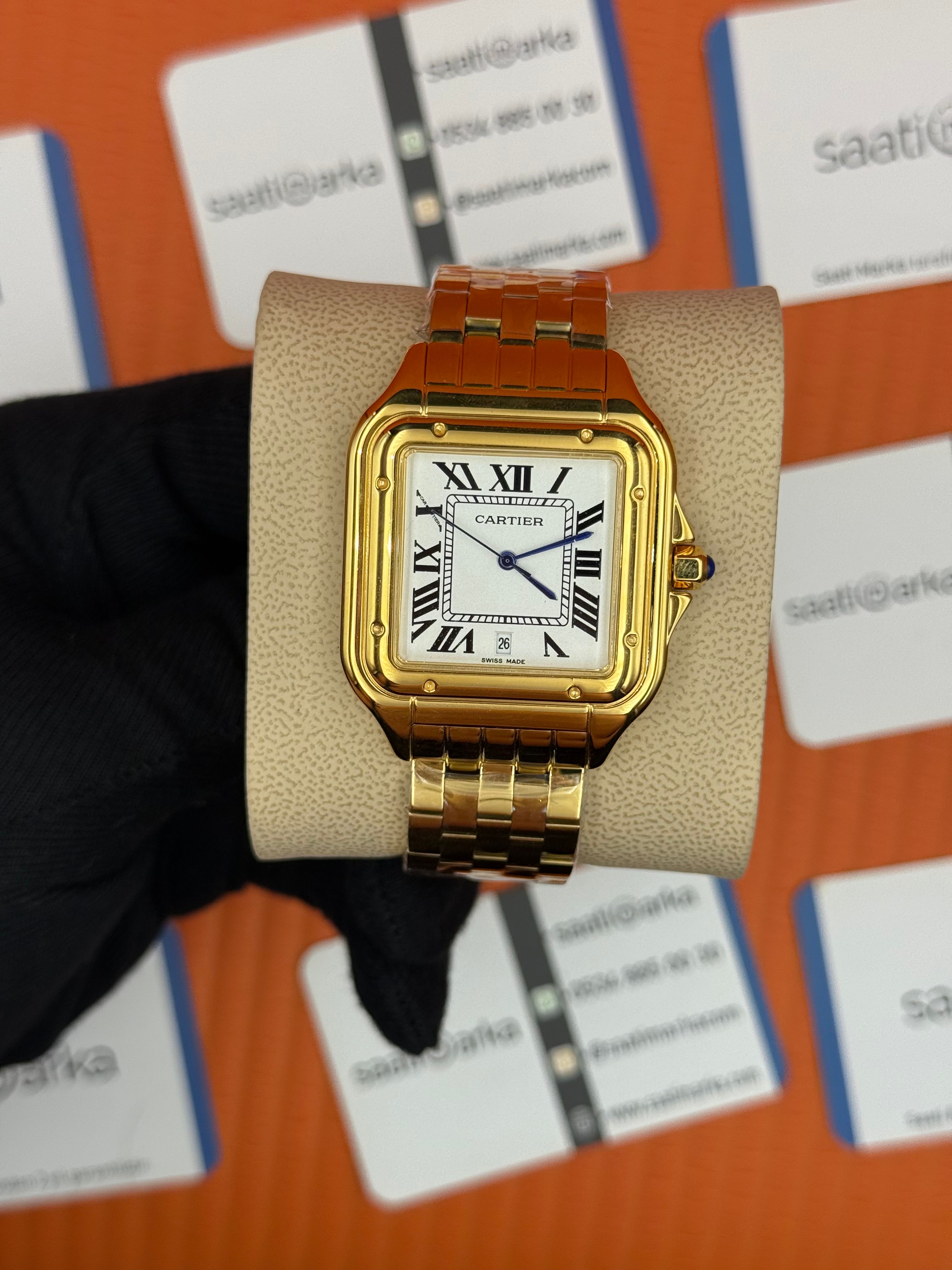 CARTİER panthere 42mm beyaz kadran gold kasa kordon erkek kol saati