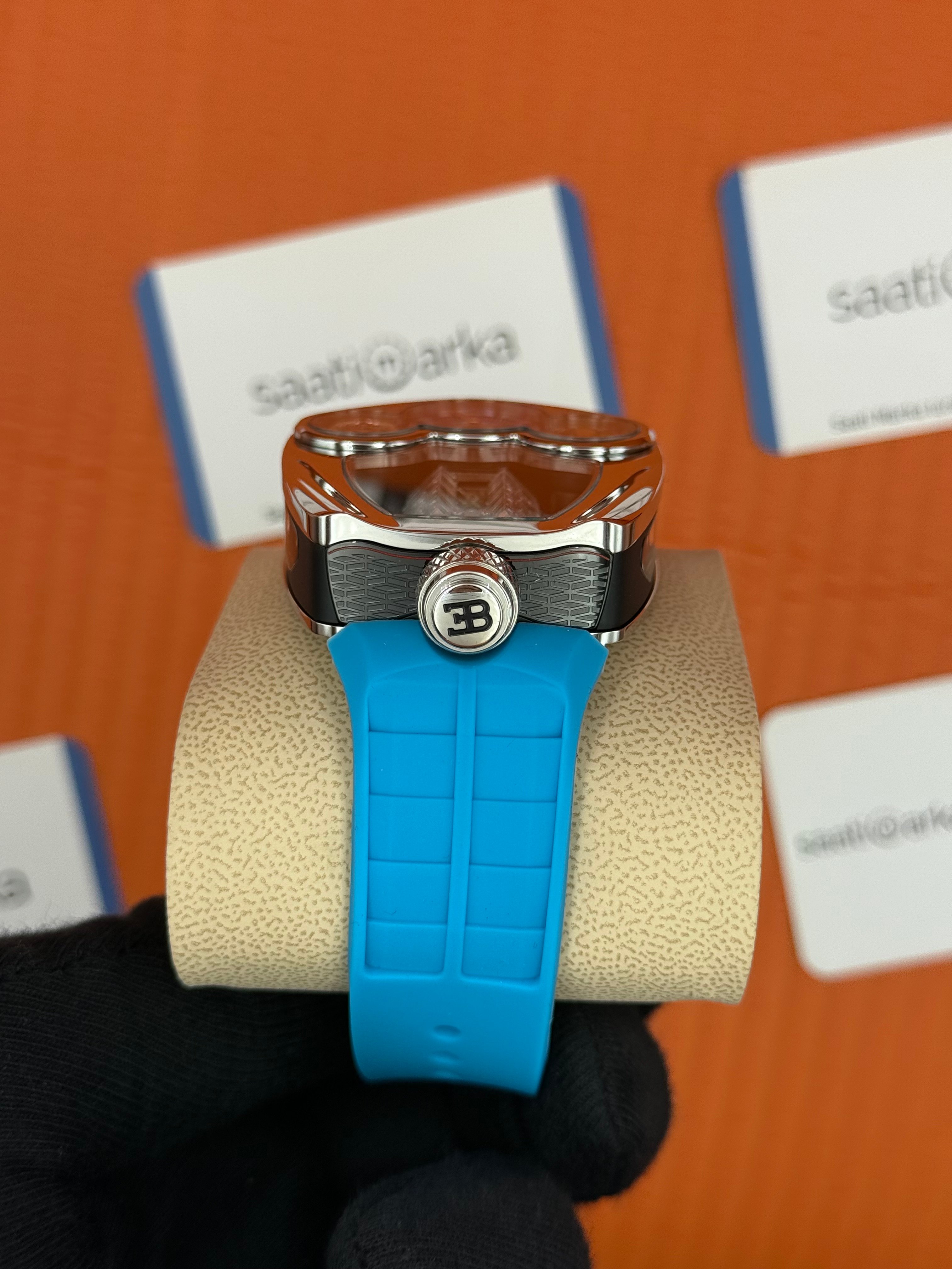 JACOB&CO BUGATTI turbillon kadran tiffany kauçuk kordon silver kasa 