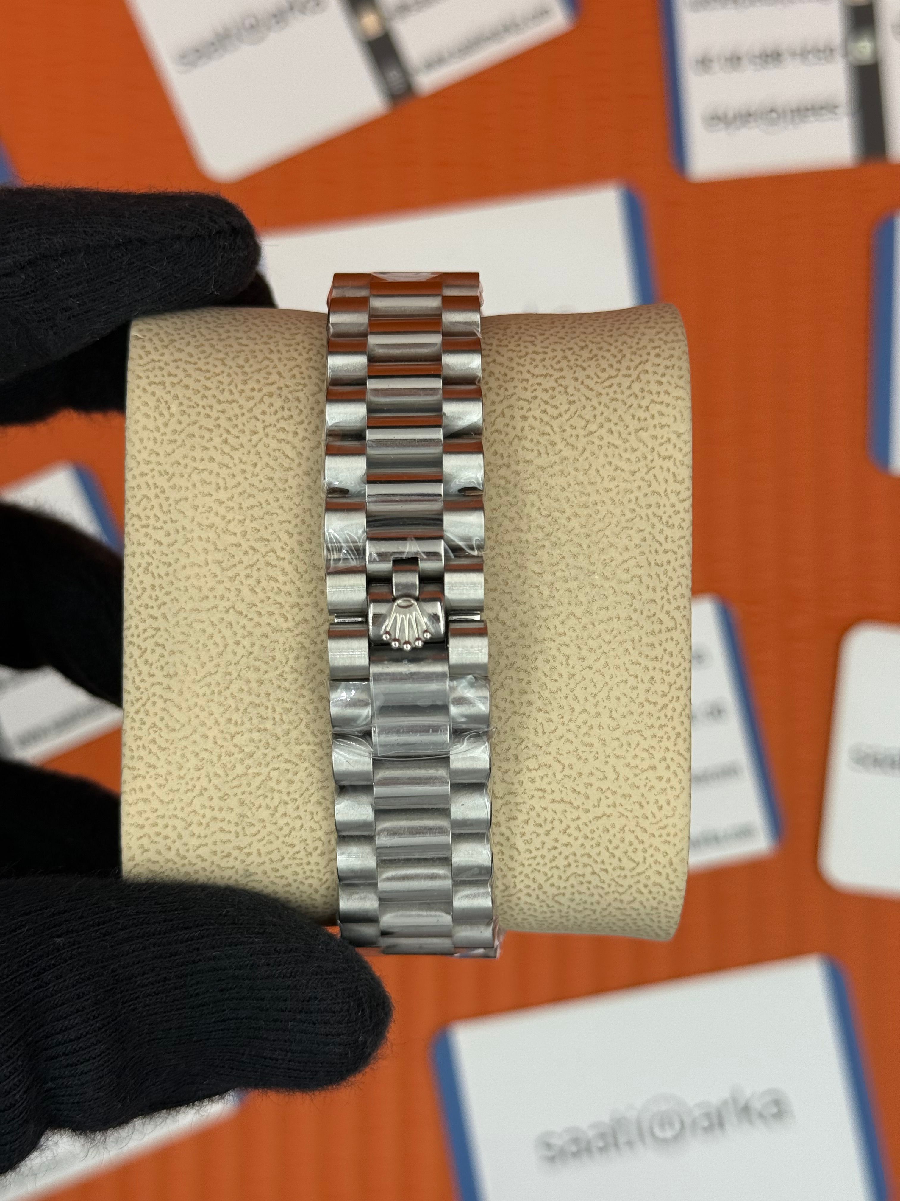 ROLEX day date 36mm president silver kordon mor kadran taşlı bezel 