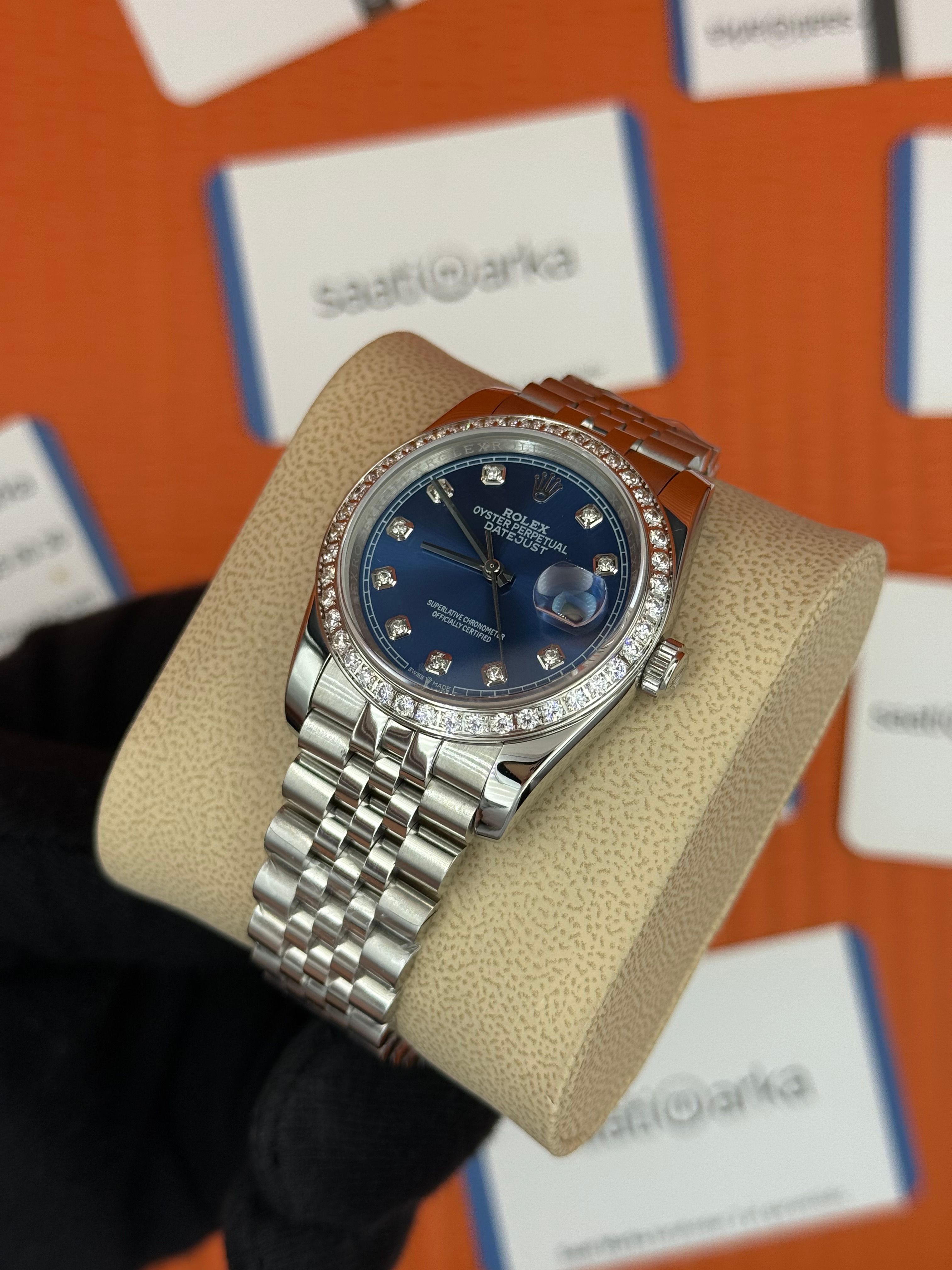 ROLEX datejust 36mm mavi baget taşlı kadran jubilee kordon